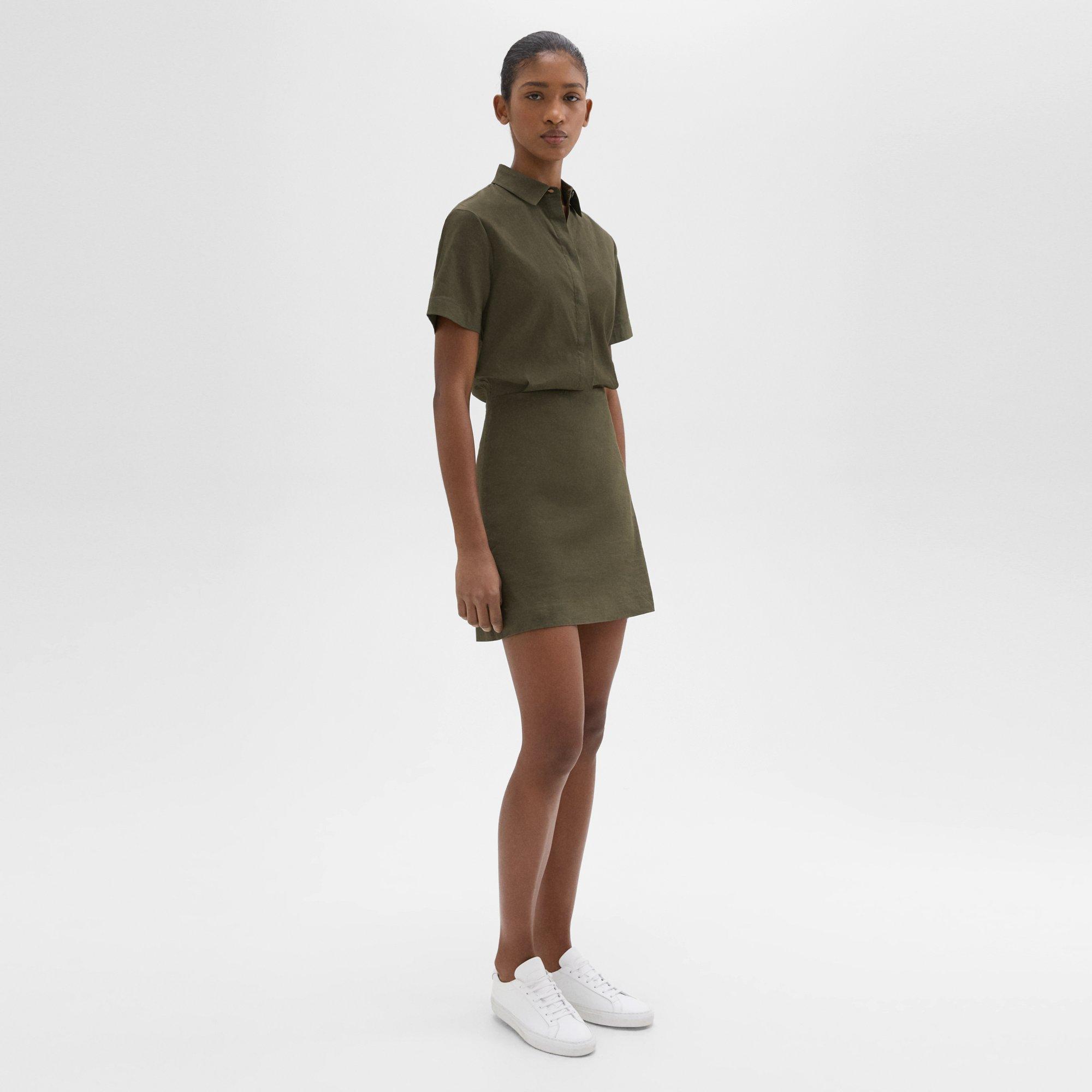 Short-Sleeve A-Line Dress in Good Linen