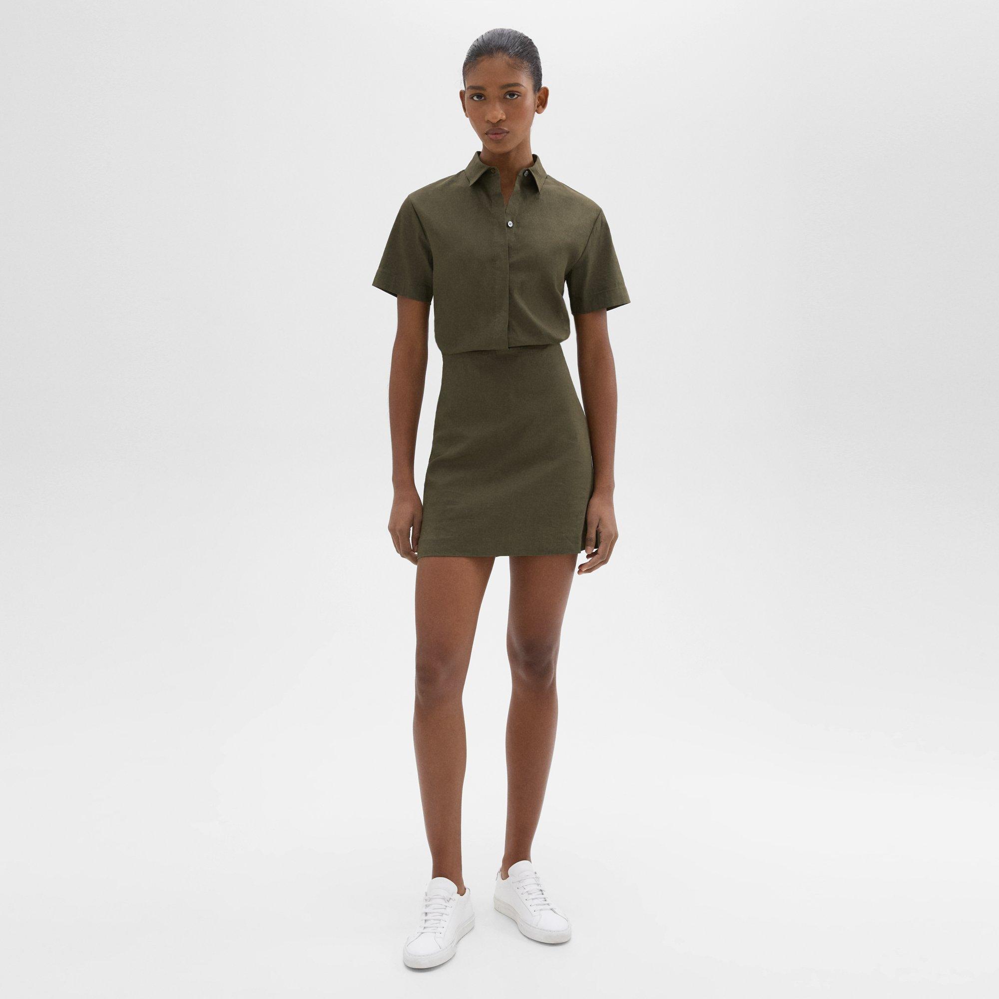 Short-Sleeve A-Line Dress in Good Linen