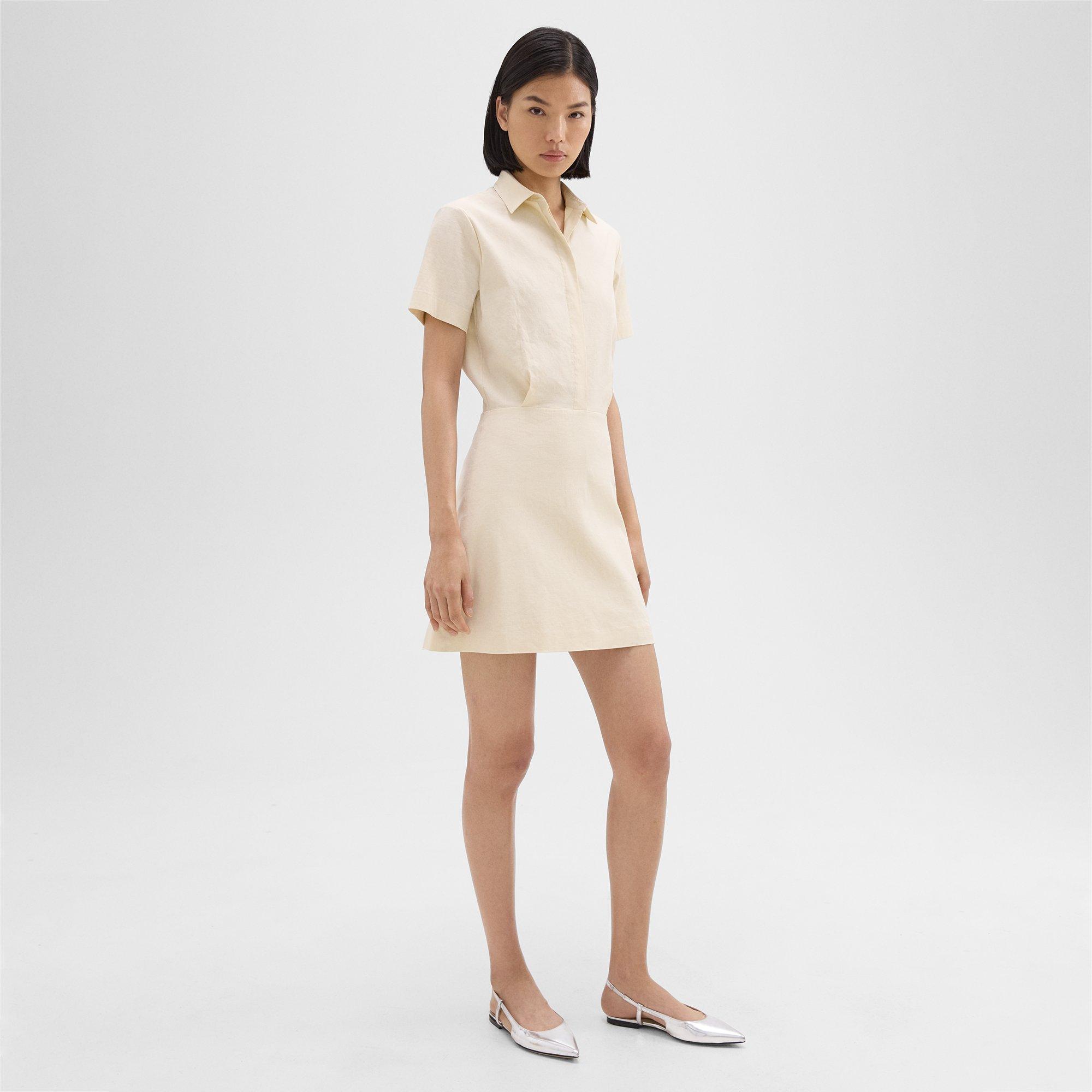 Short-Sleeve A-Line Dress in Good Linen