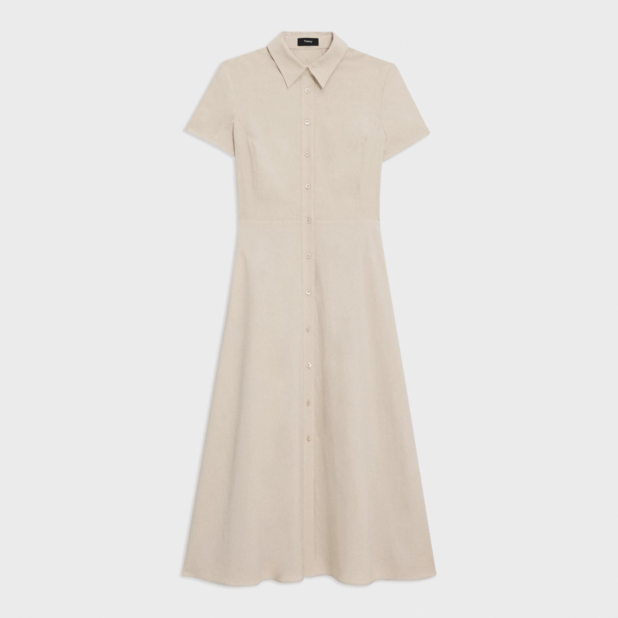 Organic linen shirt-collar dress, Contemporaine