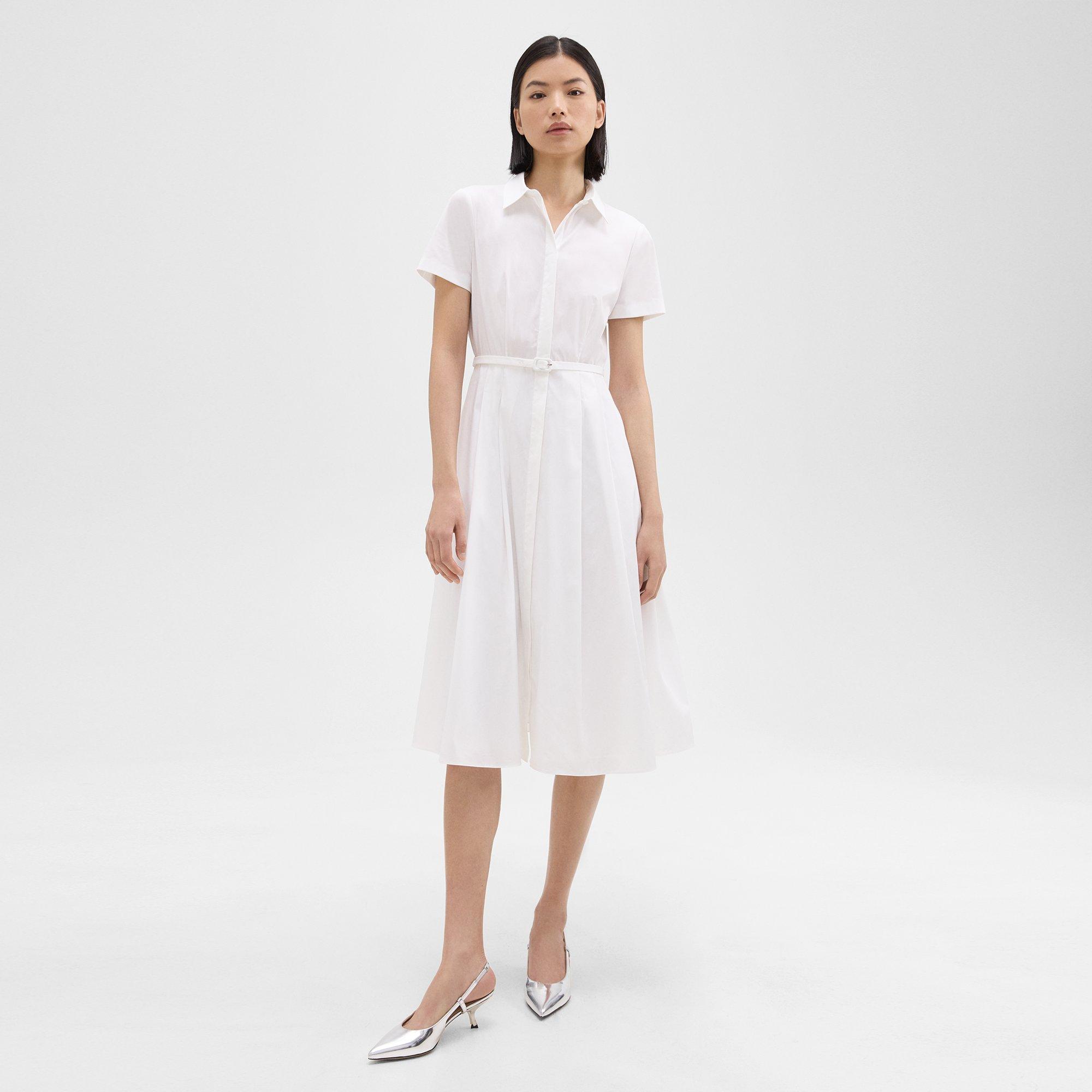 띠어리 Theory Short-Sleeve Shirt Dress in Good Cotton,WHITE