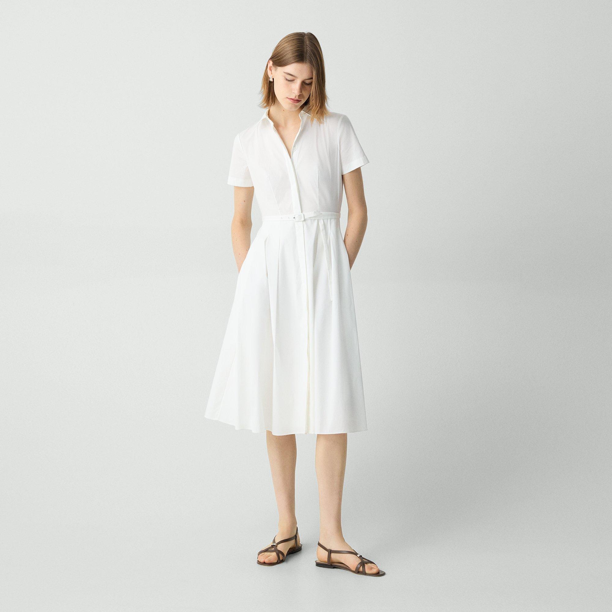 띠어리 Theory Short-Sleeve Shirt Dress in Good Cotton,WHITE