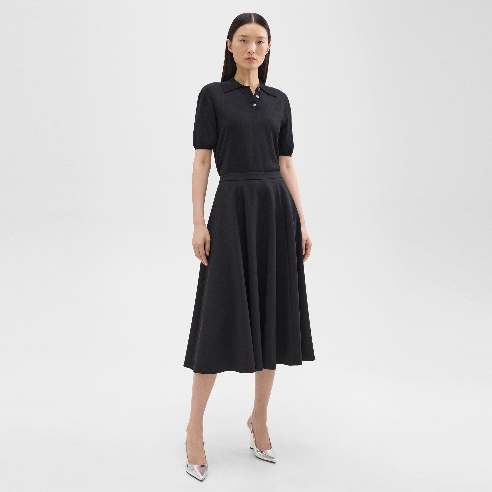 띠어리 Theory Full Midi Skirt in Crepe,BLACK