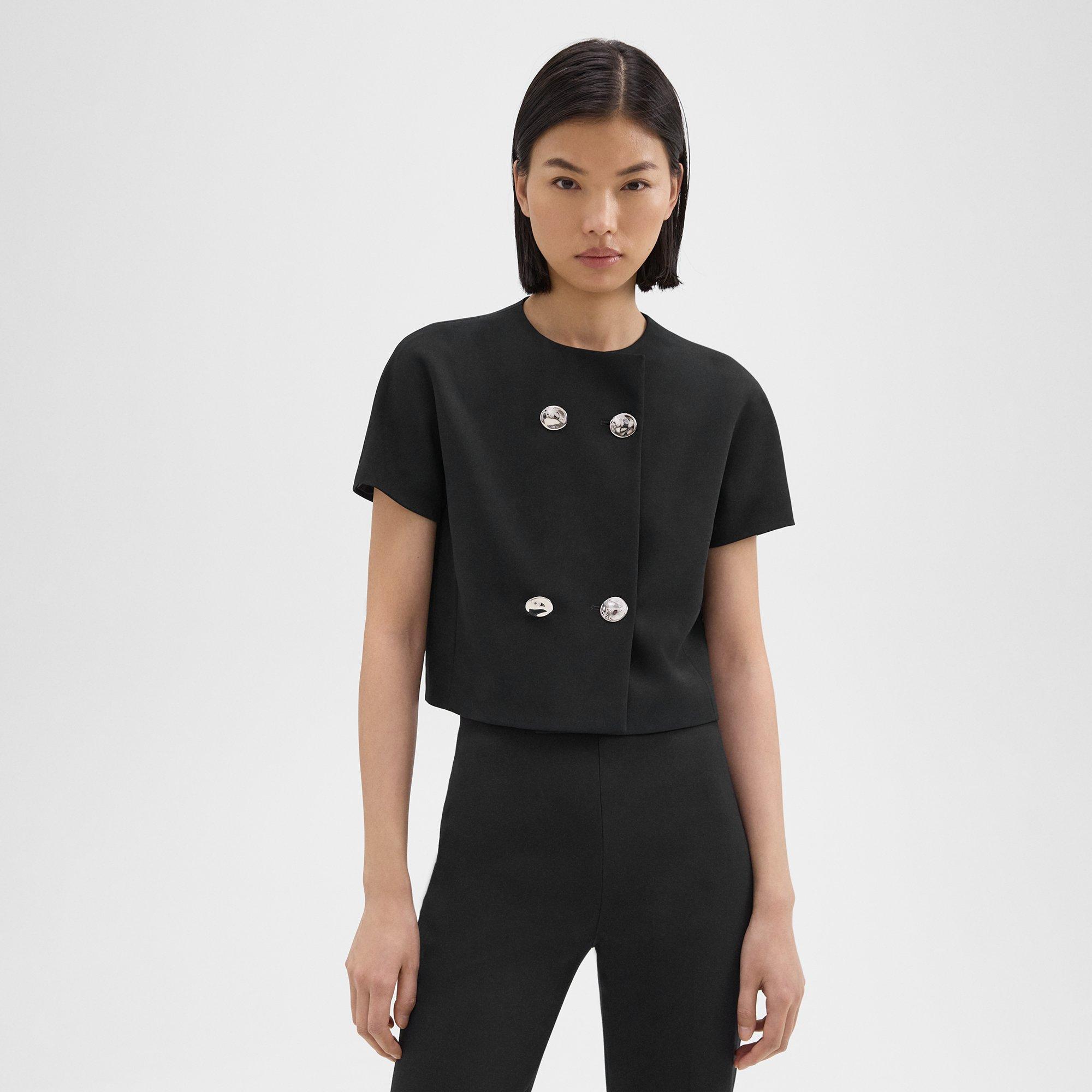 띠어리 Theory Double-Breasted Crop Top in Crepe,BLACK