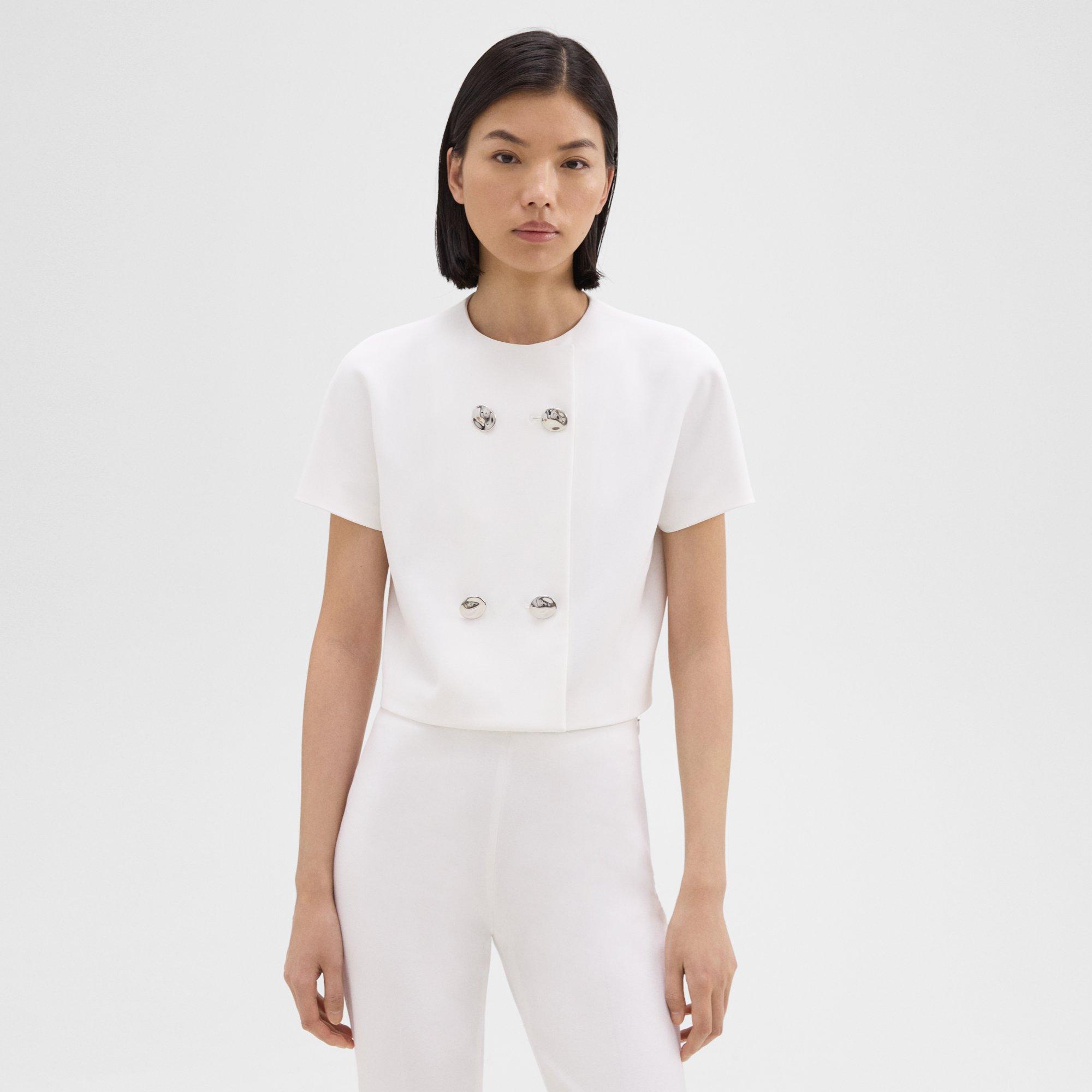 띠어리 Theory Double-Breasted Crop Top in Crepe,IVORY