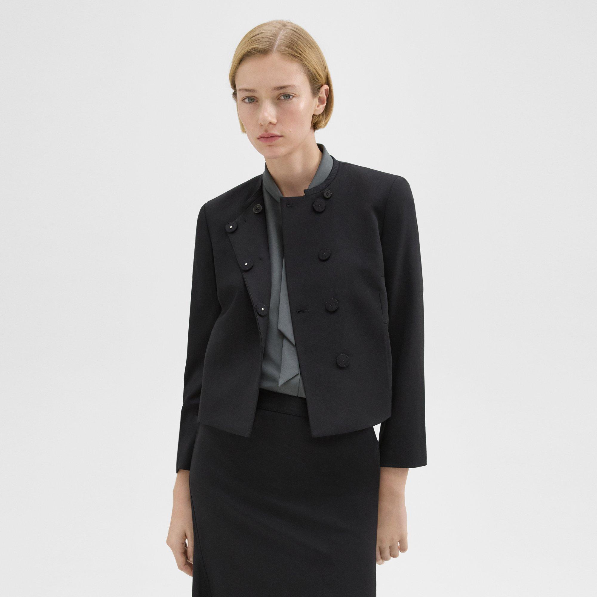 띠어리 Theory Wool Gabardine Cropped Jacket,BLACK