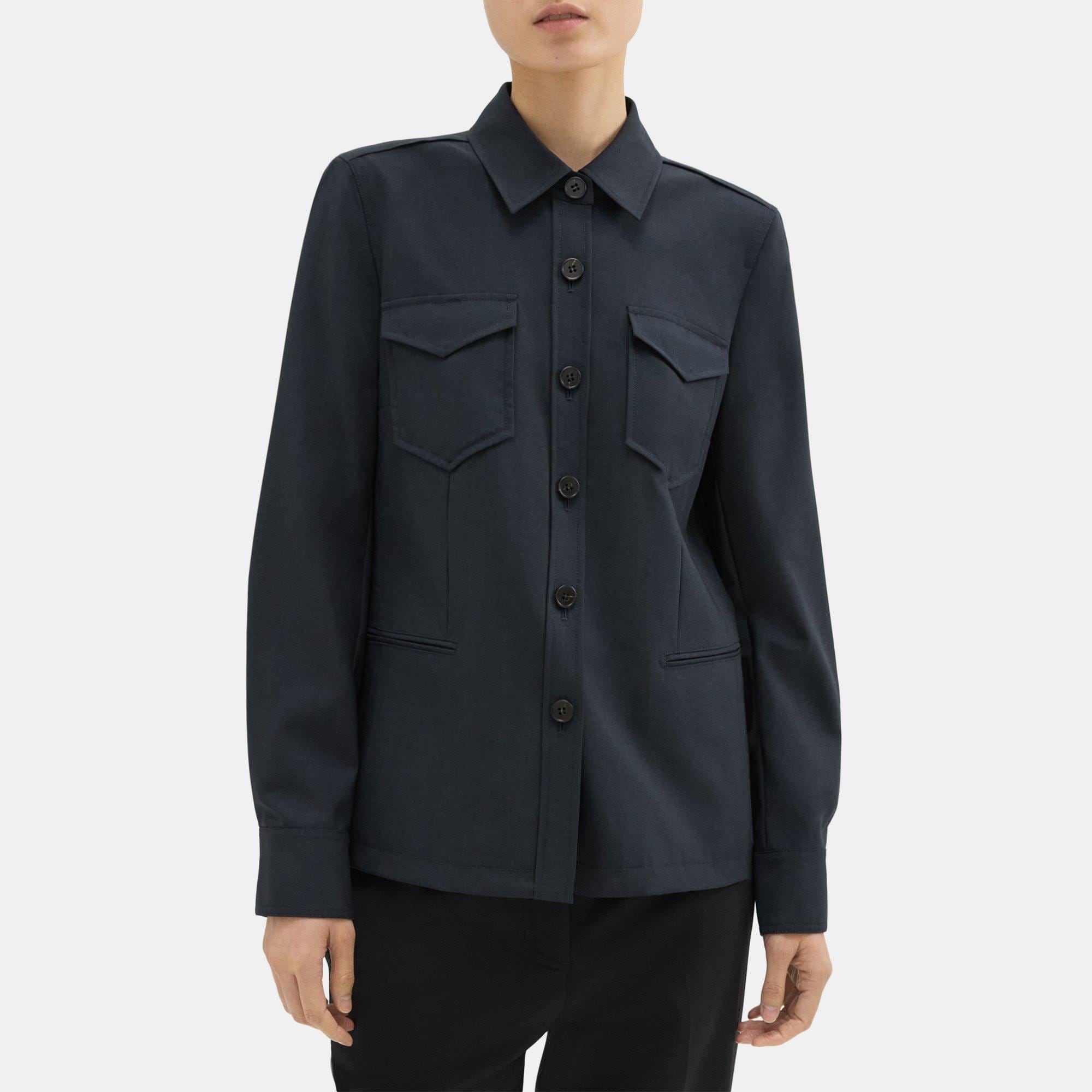 띠어리 Theory Tailored Virgin Wool Shirt Jacket,MIDNIGHT