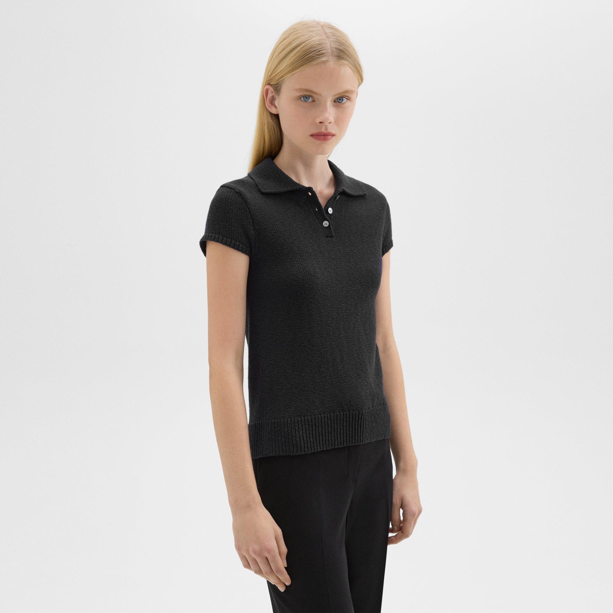 Cap Sleeve Polo in Cotton-Wool Bouclé