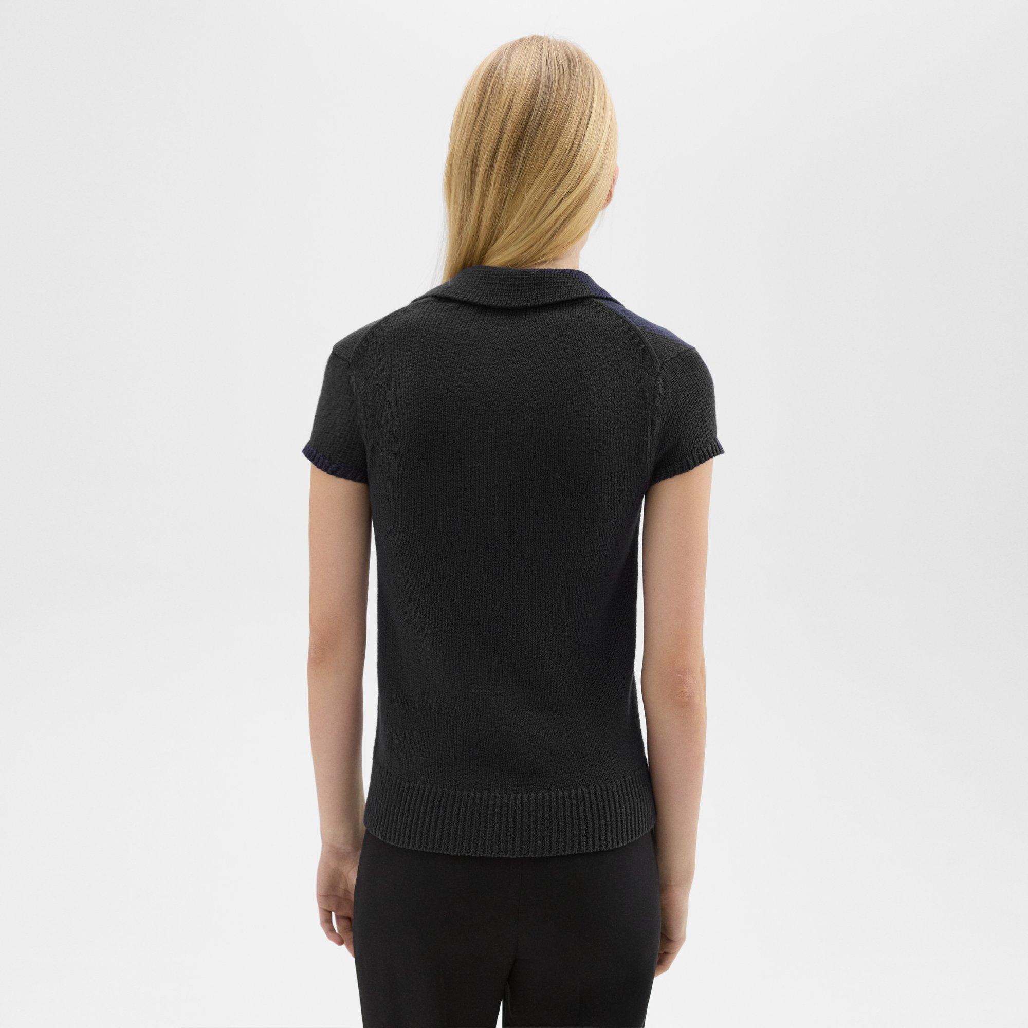 Cap Sleeve Polo in Cotton-Wool Bouclé