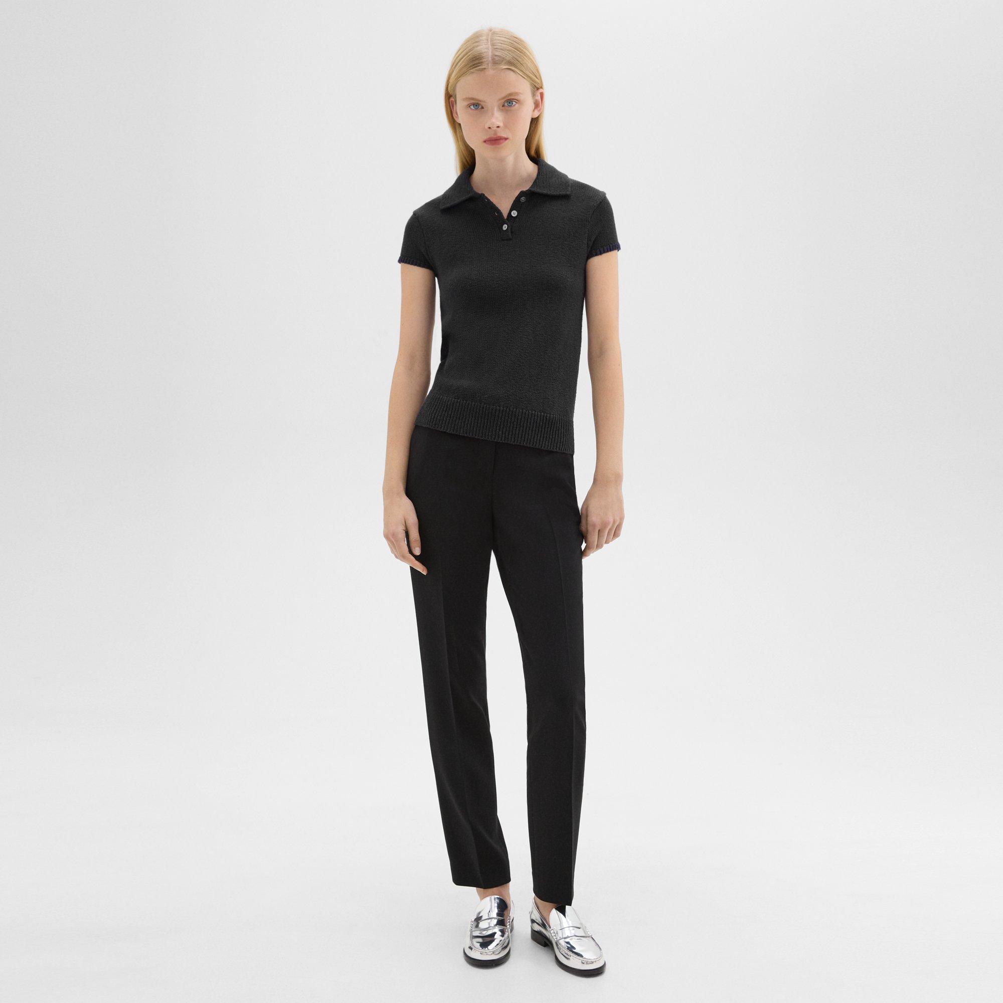 Cap Sleeve Polo in Cotton-Wool Bouclé