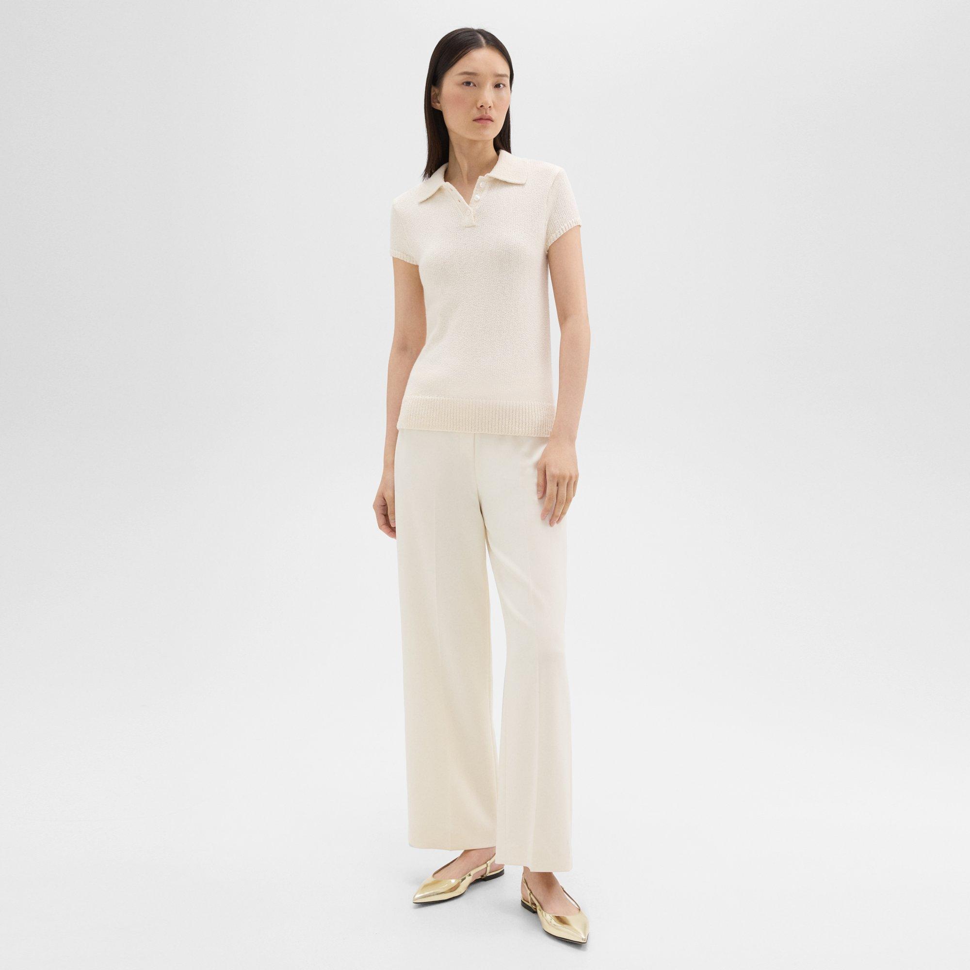 Cap Sleeve Polo in Cotton-Wool Bouclé