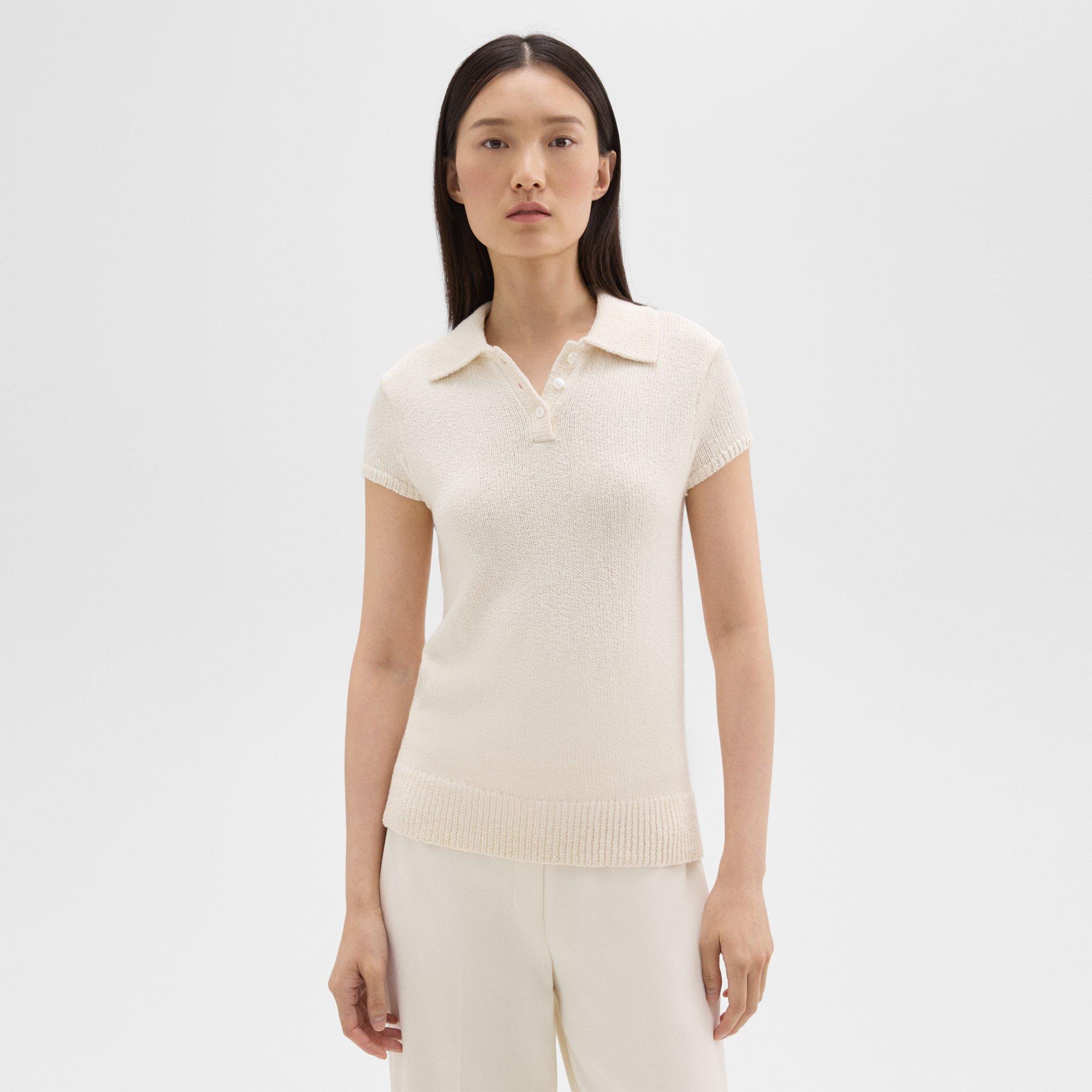 Cap Sleeve Polo in Cotton-Wool Boucle