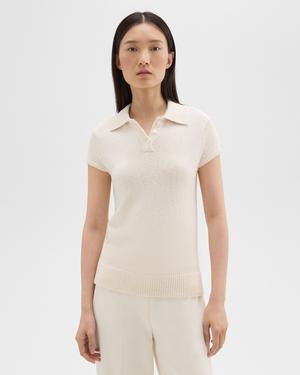 띠어리 Theory Cap Sleeve Polo in Cotton-Wool Boucle,OFF WHITE
