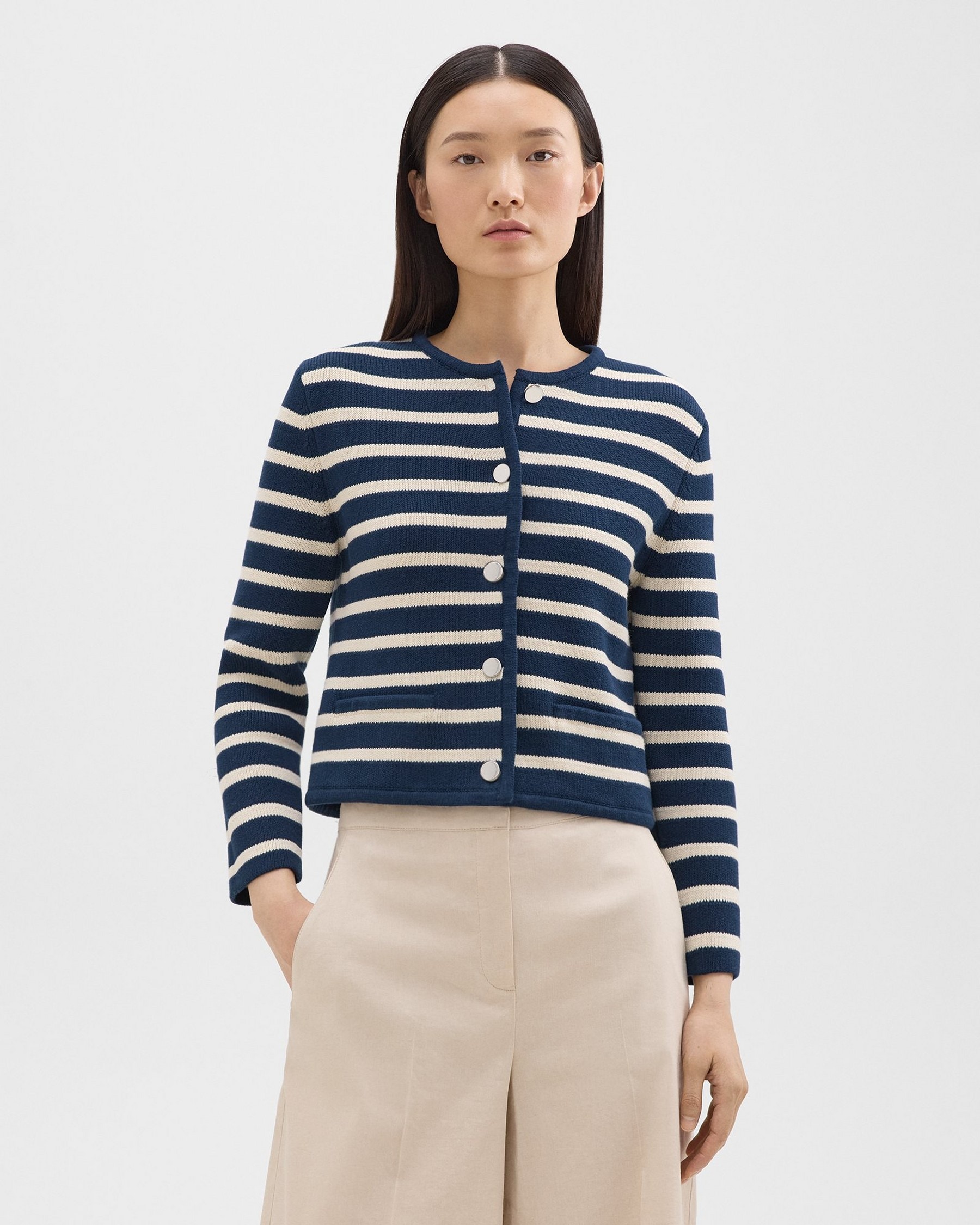 Striped Cropped Jacket in Cotton Boucle