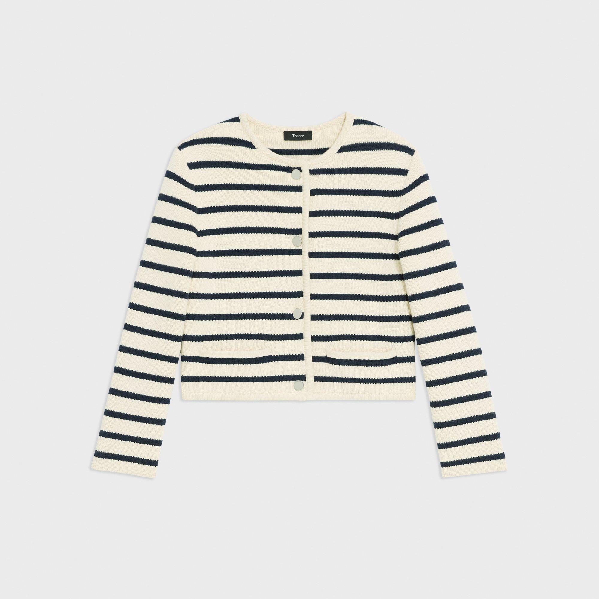 Striped Cropped Jacket in Cotton Bouclé