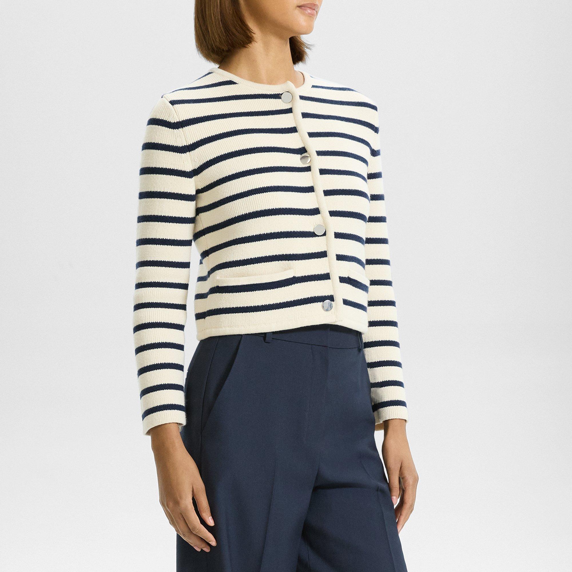 Striped Cropped Jacket in Cotton Bouclé