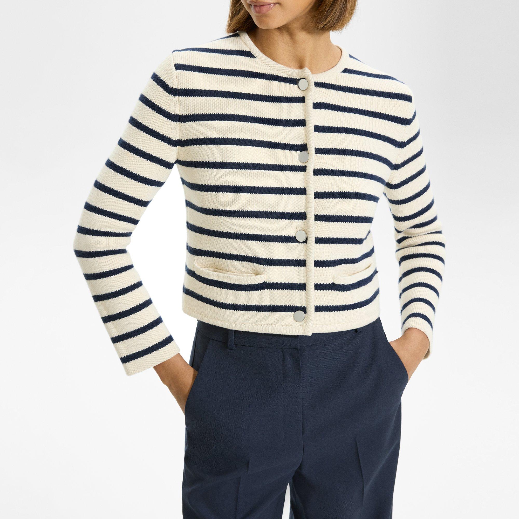 Striped Cropped Jacket in Cotton Bouclé