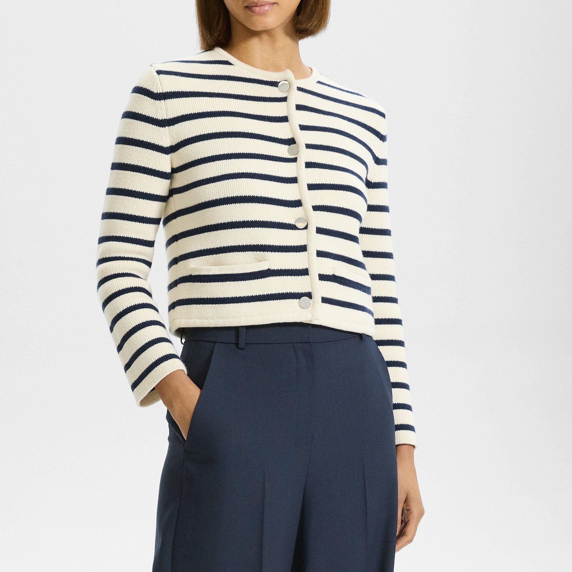 Striped Cropped Jacket in Cotton Bouclé