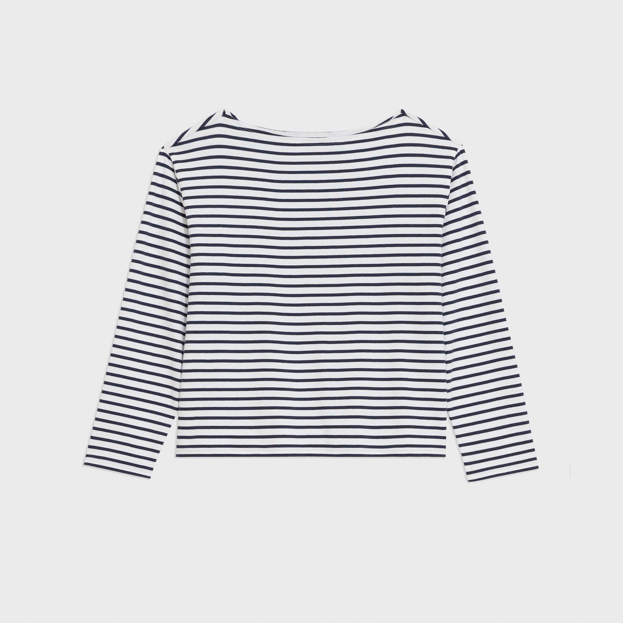 Boat Neck Tee in Striped Cotton Jersey