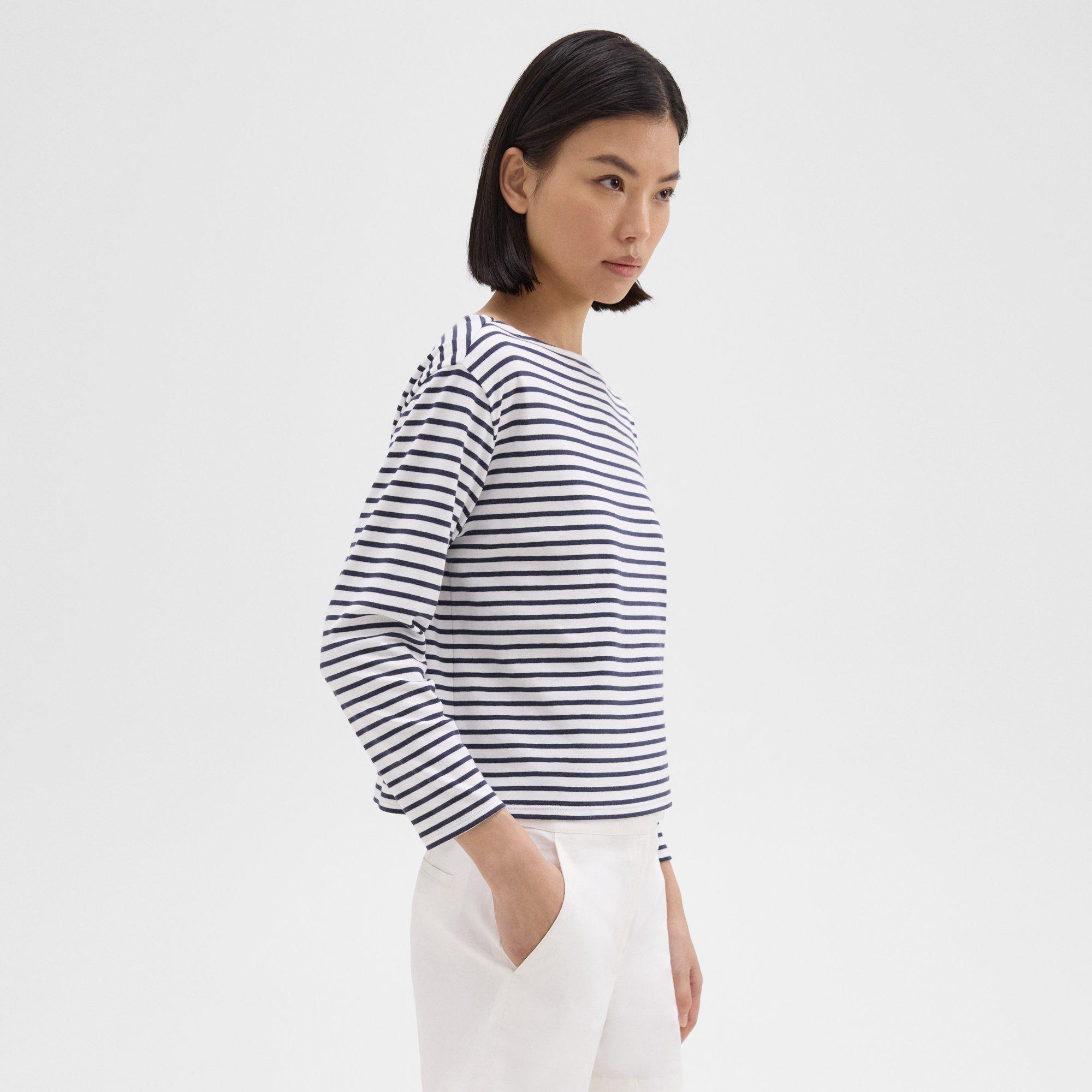 Boat Neck Tee in Striped Cotton Jersey