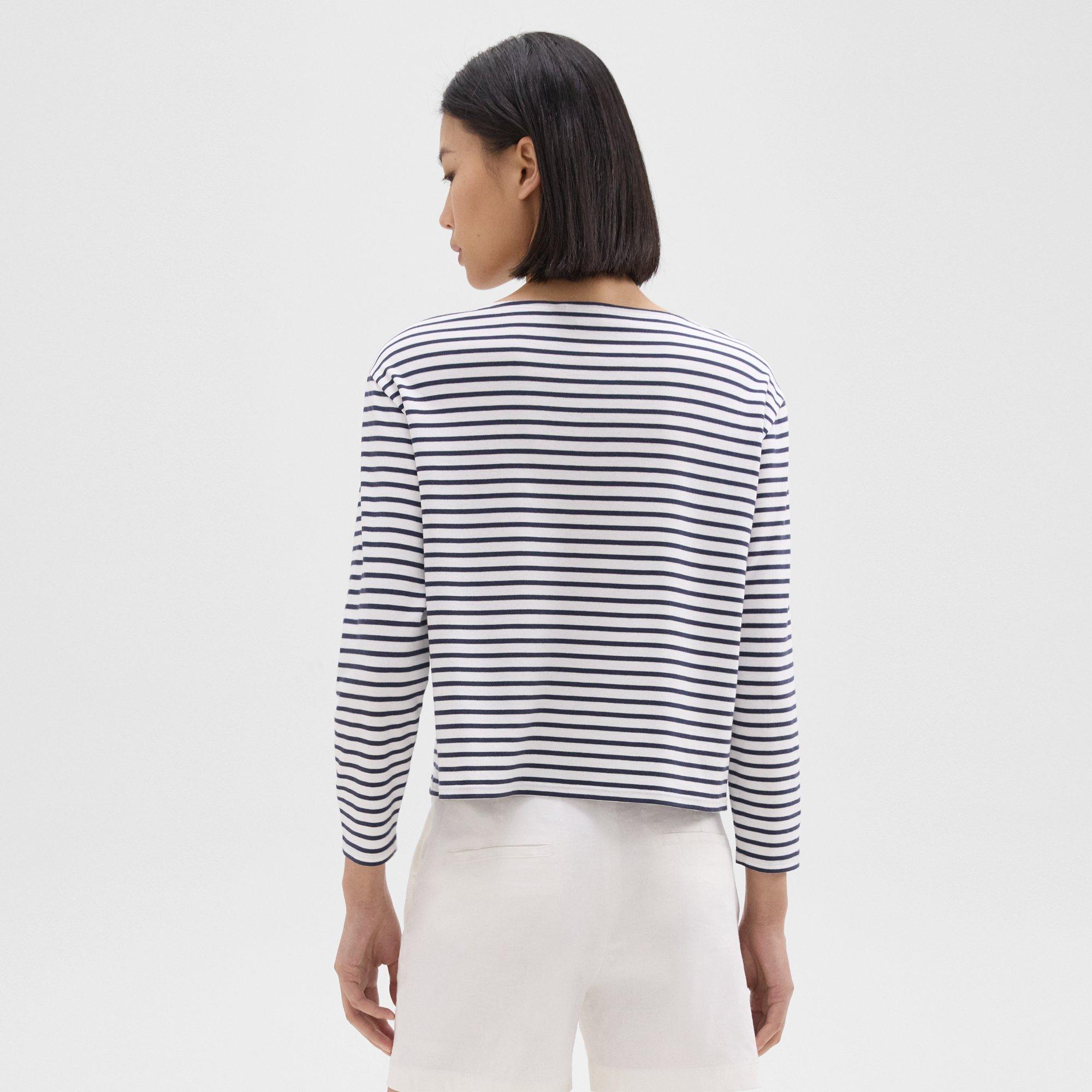 Boat Neck Tee in Striped Cotton Jersey