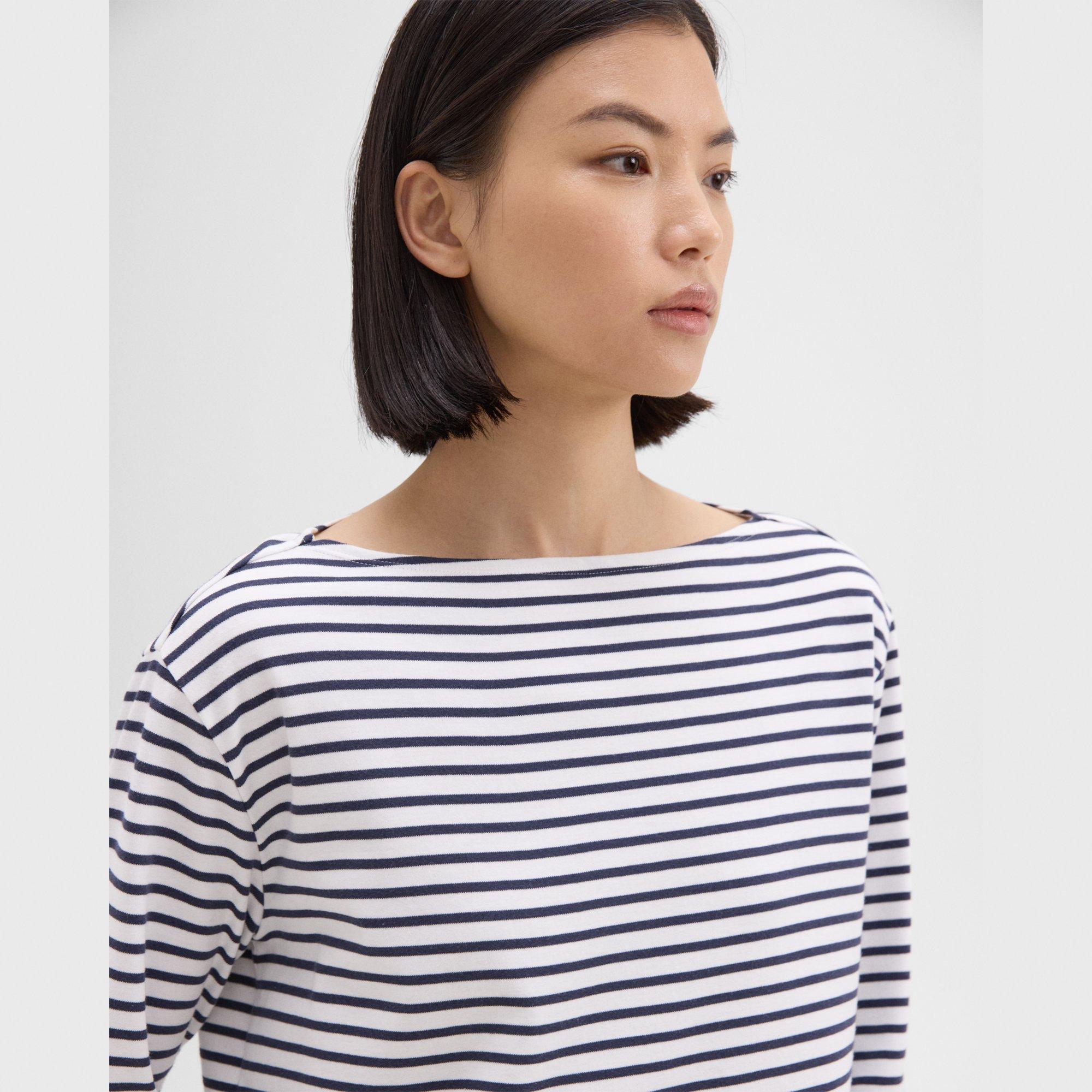 Boat Neck Tee in Striped Cotton Jersey