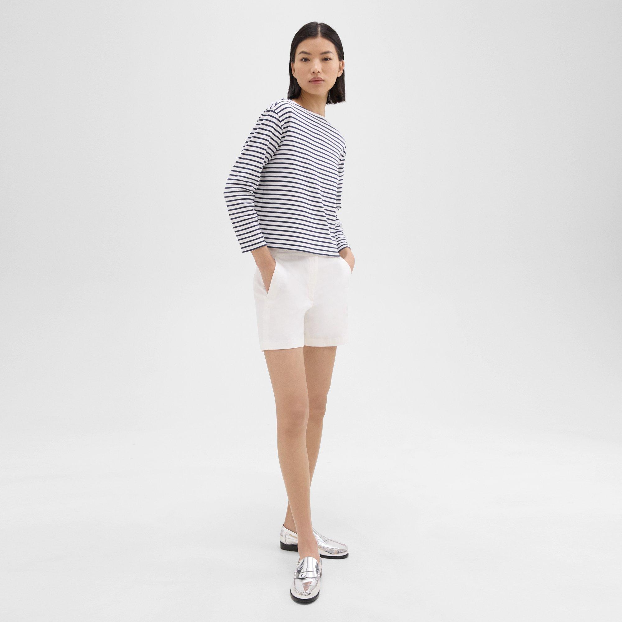 Boat Neck Tee in Striped Cotton Jersey