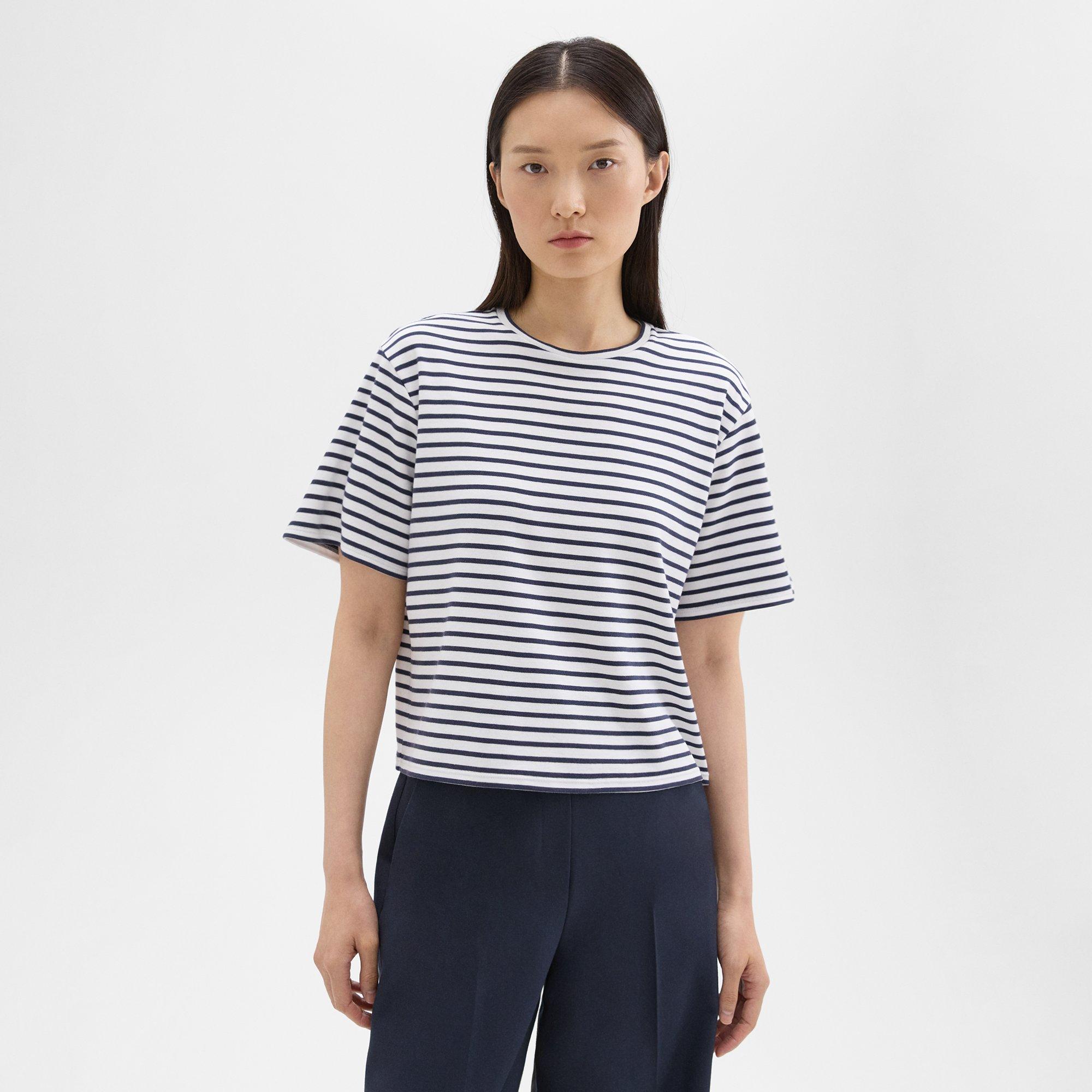 띠어리 Theory Boxy Tee in Striped Cotton Jersey,NAVY MULTI