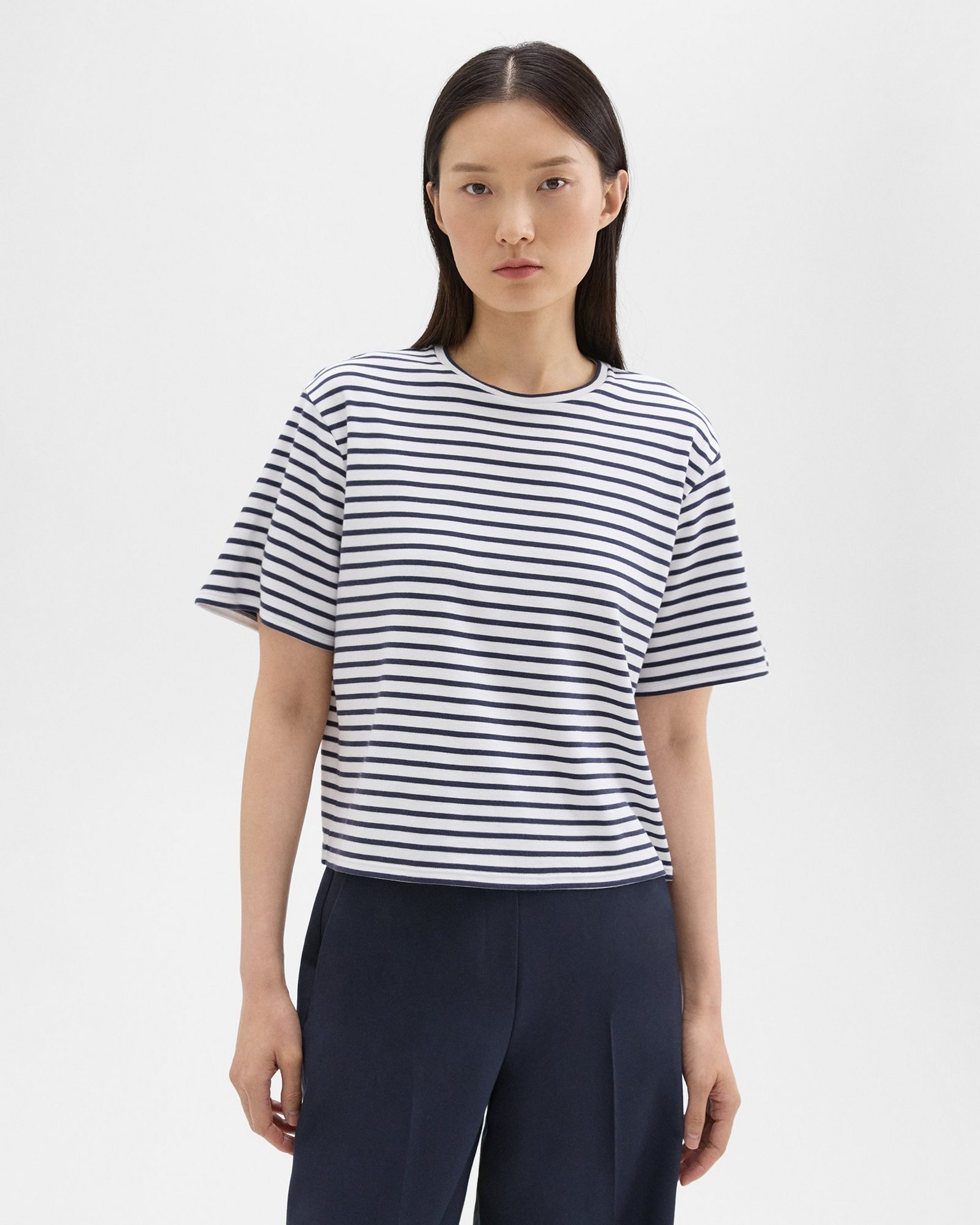 Boxy Tee in Striped Cotton Jersey