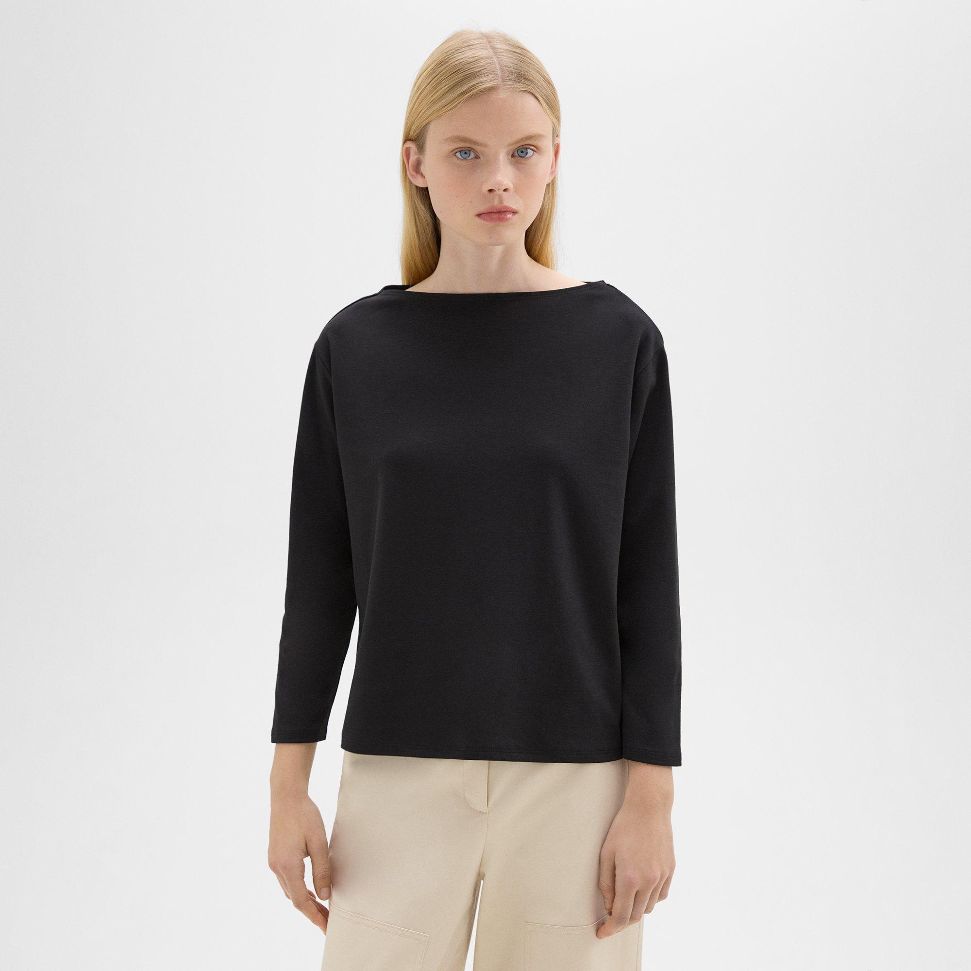 띠어리 Theory Boat Neck Tee in Cotton Jersey,BLACK