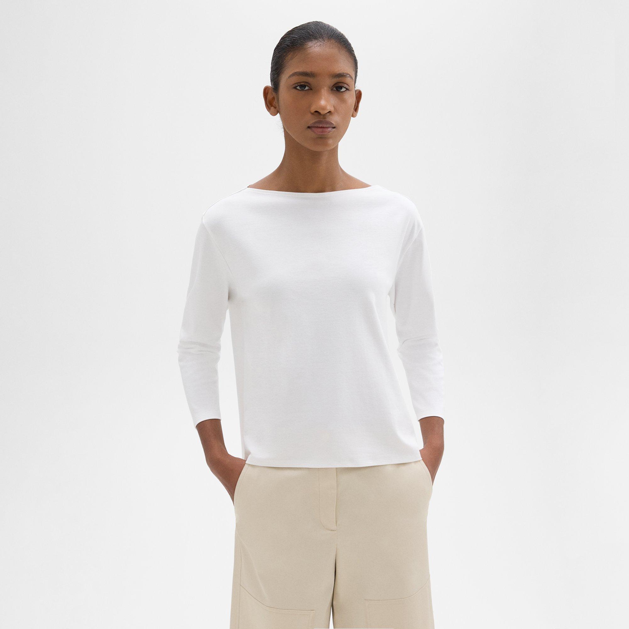 띠어리 Theory Boat Neck Tee in Cotton Jersey,WHITE