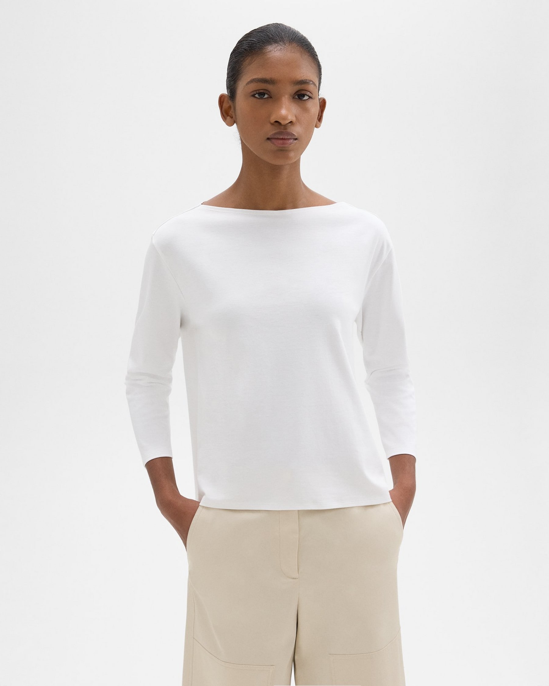 Boat Neck Tee in Cotton Jersey