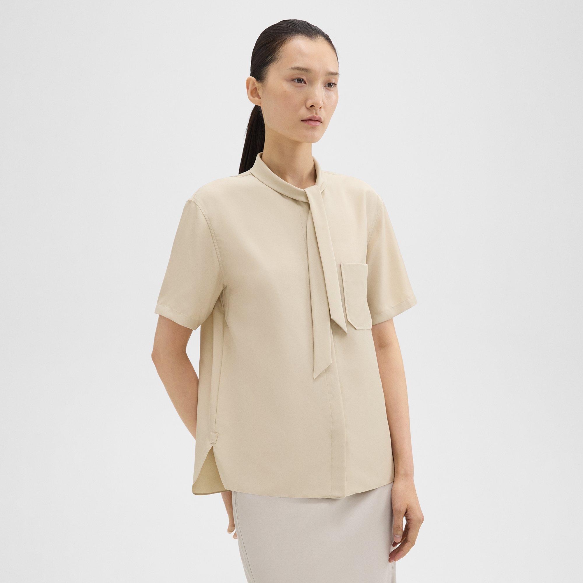 Tie Neck Silk Shirt