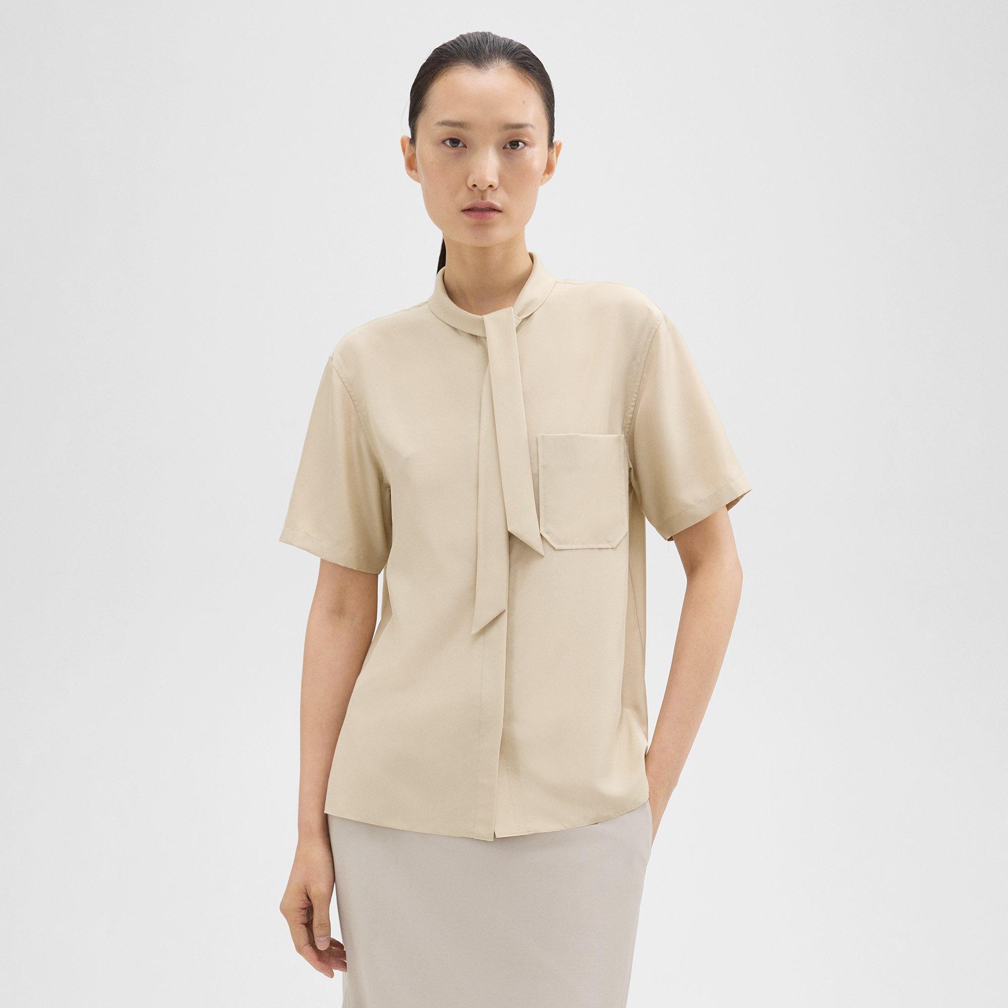 Tie Neck Silk Shirt