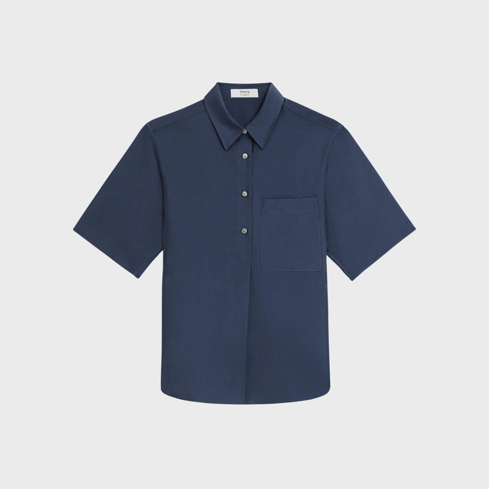 Short-Sleeve Silk Popover Shirt