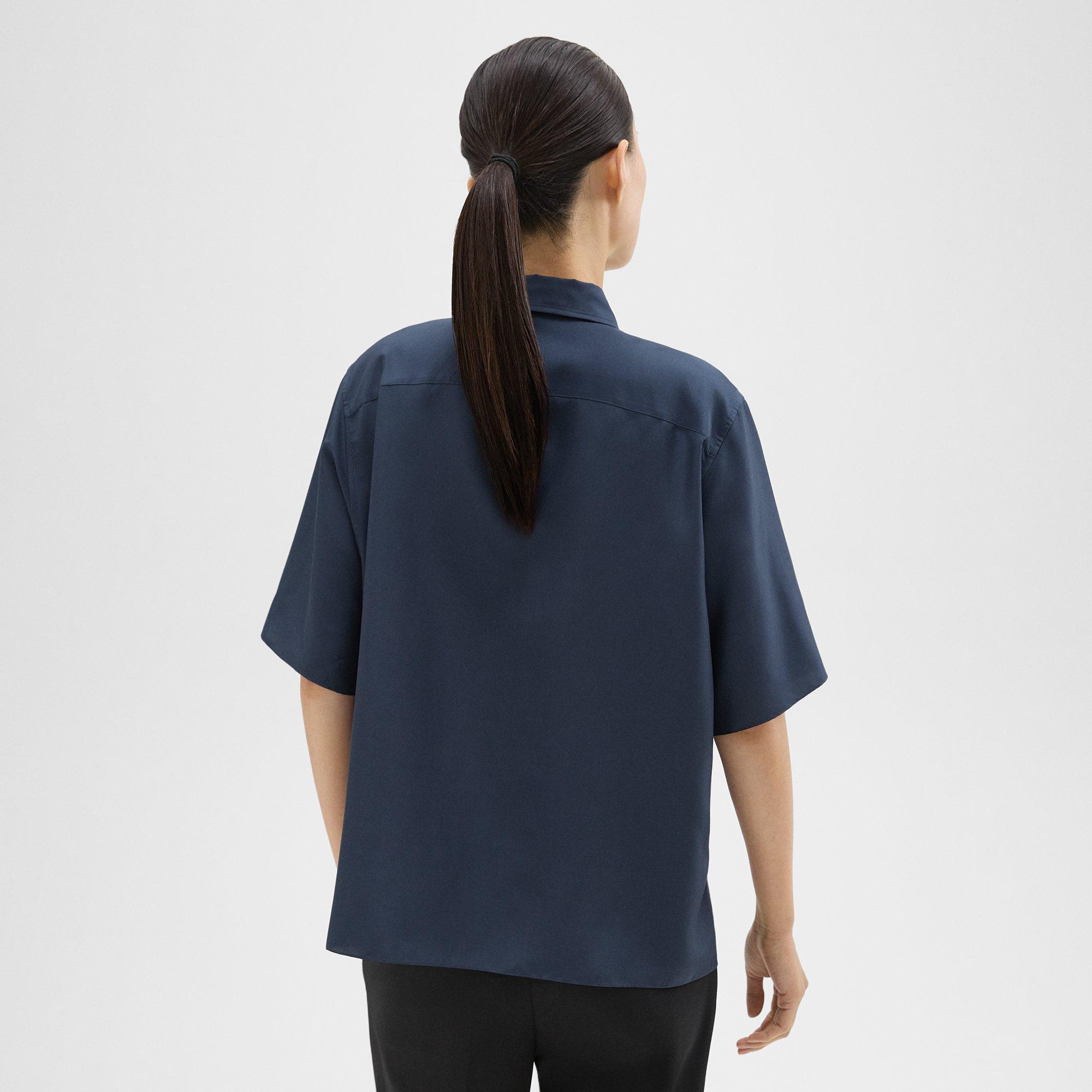 Short-Sleeve Silk Popover Shirt