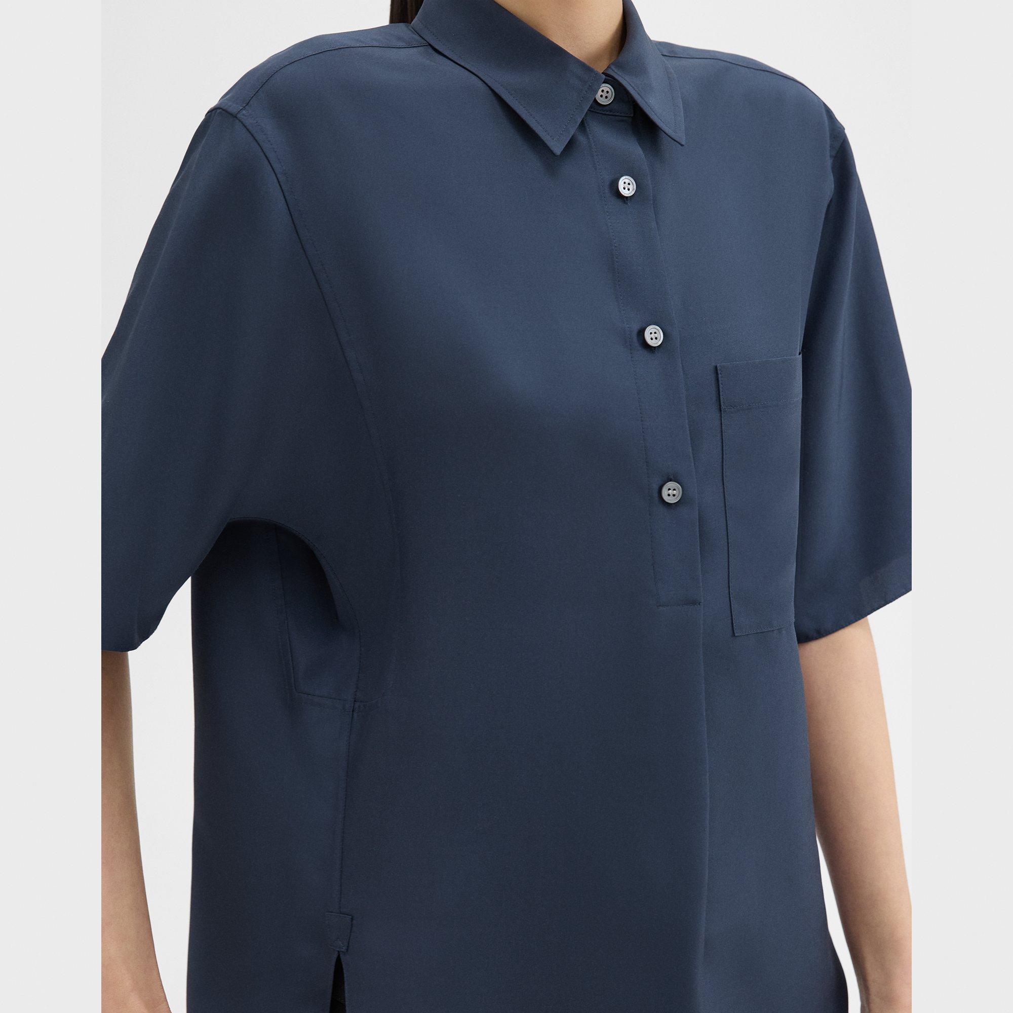 Short-Sleeve Silk Popover Shirt