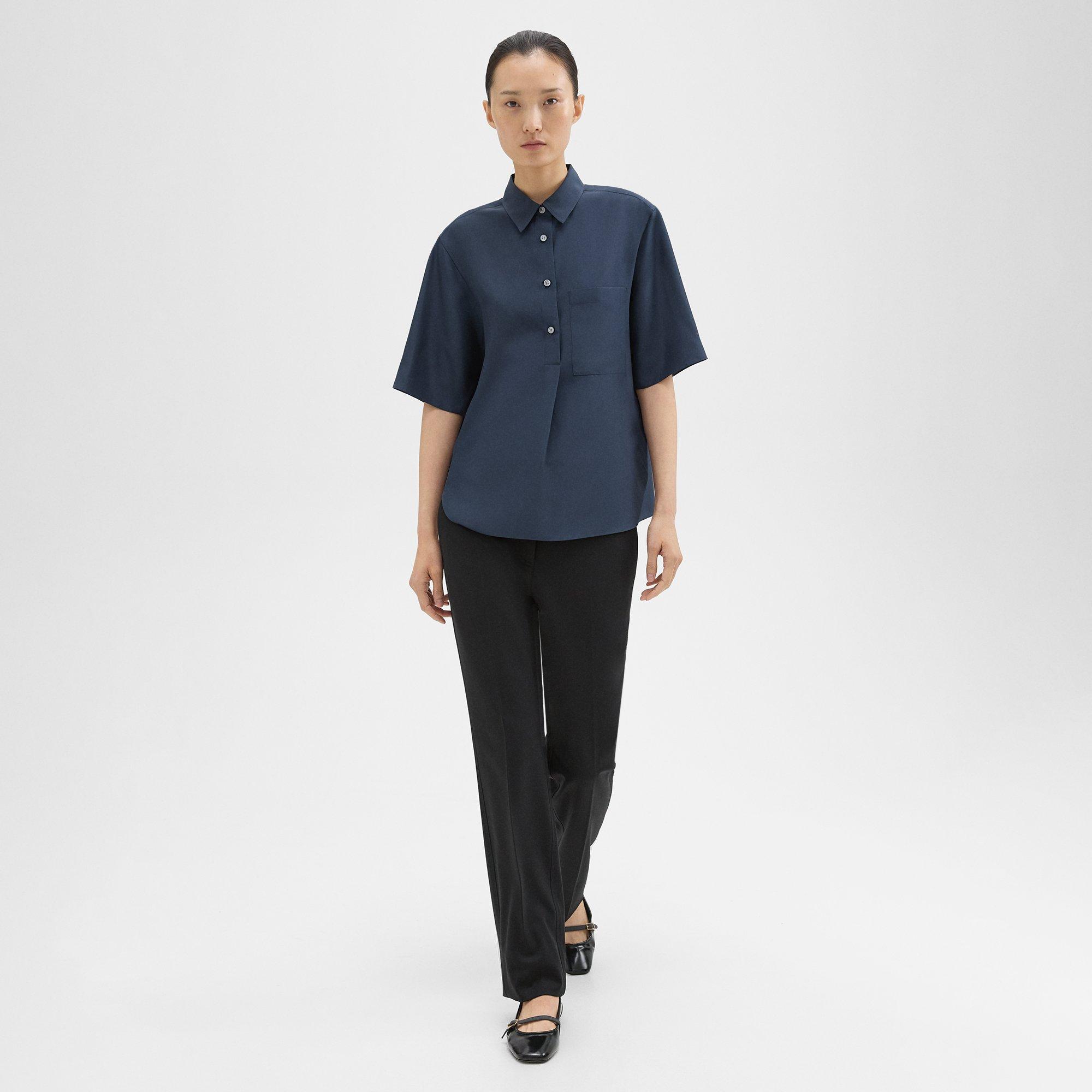 Short-Sleeve Silk Popover Shirt