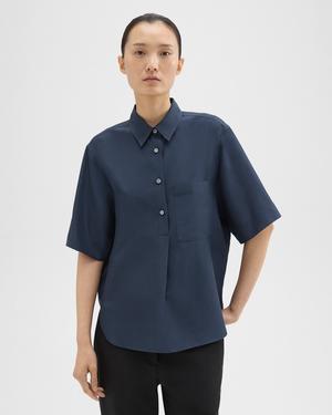띠어리 Theory Short-Sleeve Silk Popover Shirt,ECLIPSE