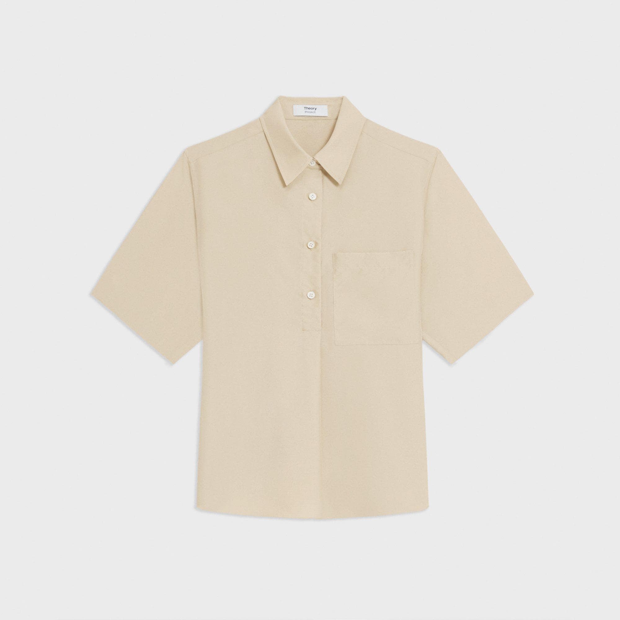 Short-Sleeve Silk Popover Shirt