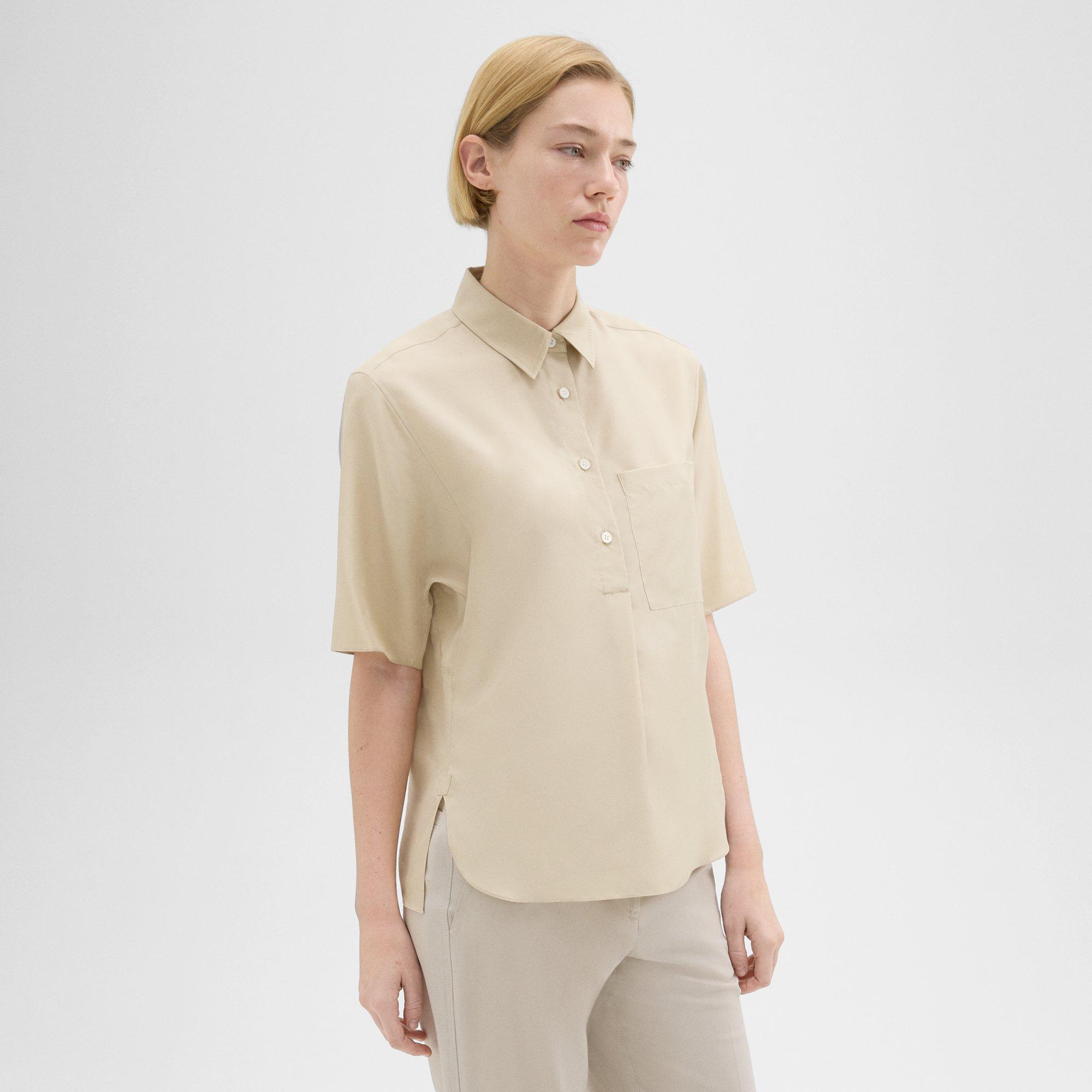 Short-Sleeve Silk Popover Shirt