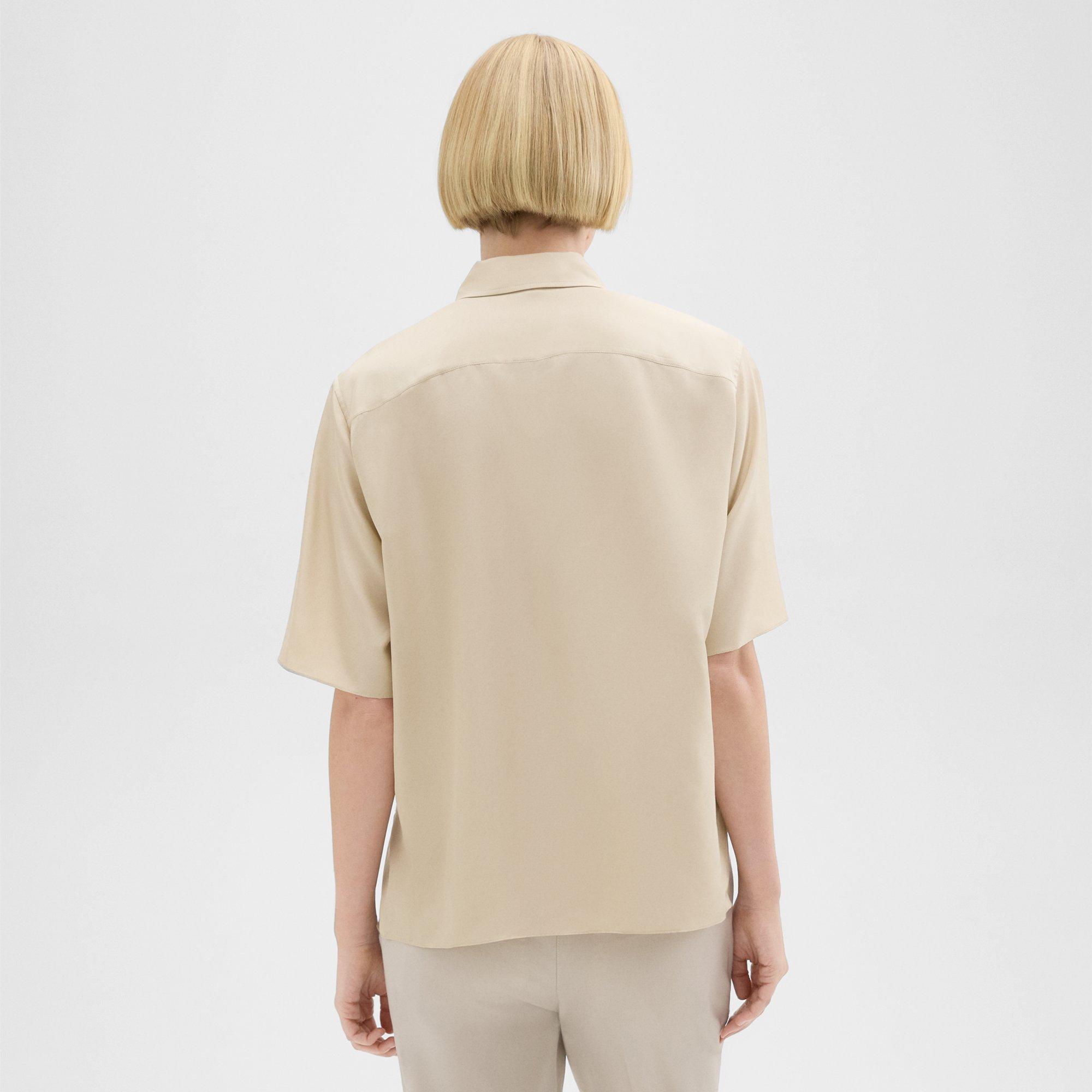 Short-Sleeve Silk Popover Shirt