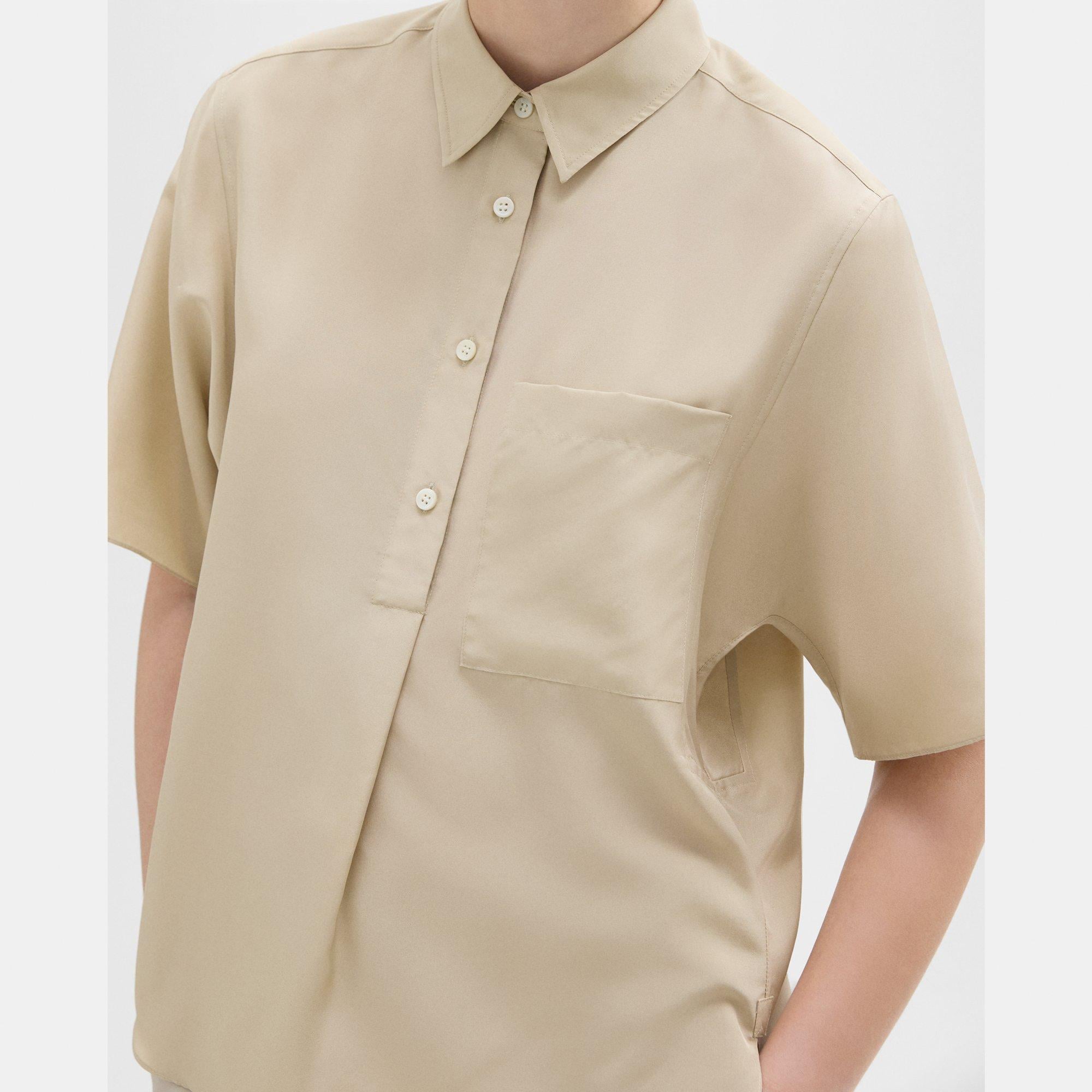 Short-Sleeve Silk Popover Shirt