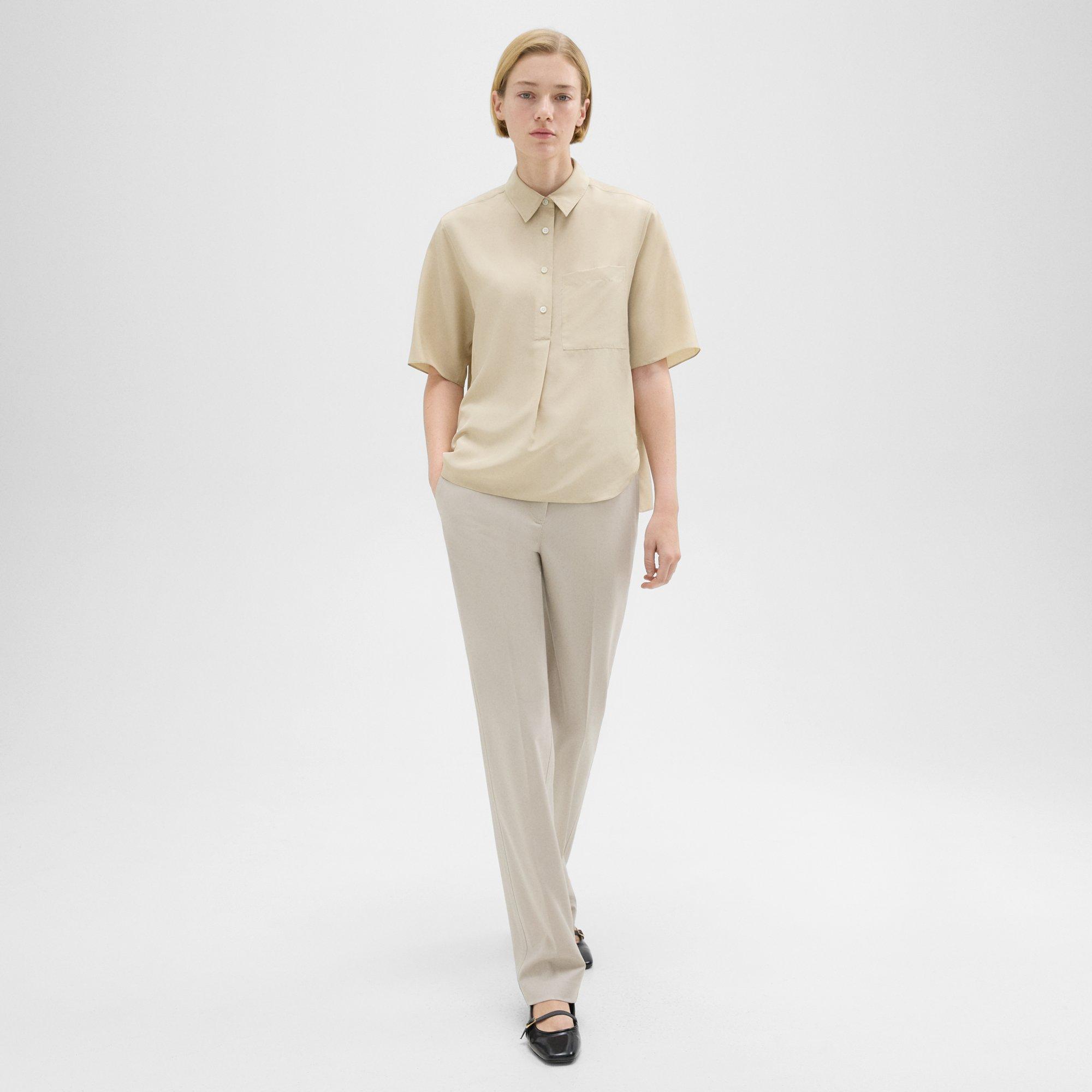 Short-Sleeve Silk Popover Shirt