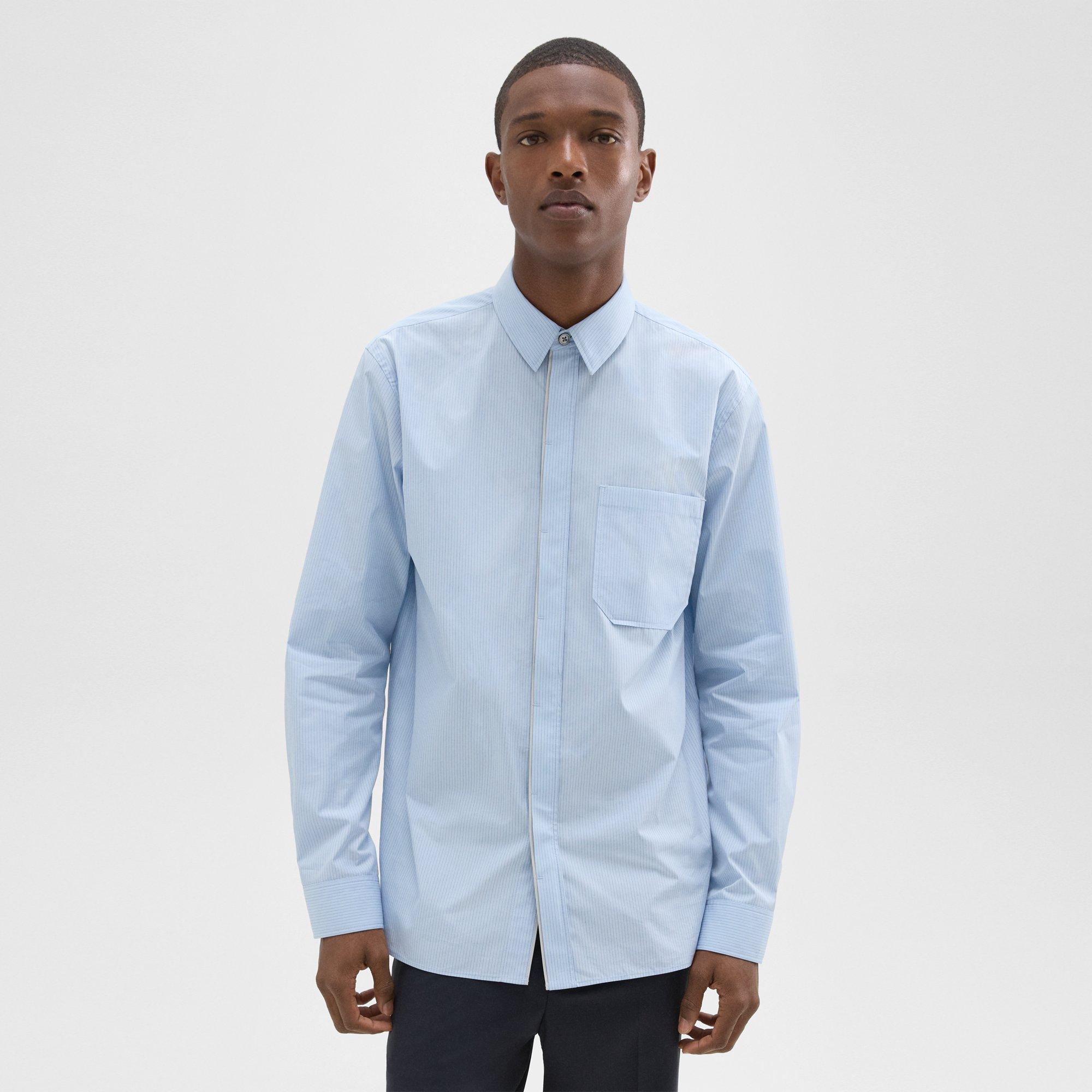 띠어리 Theory Striped Cotton-Blend Shirt,LIGHT BLUE MULTI