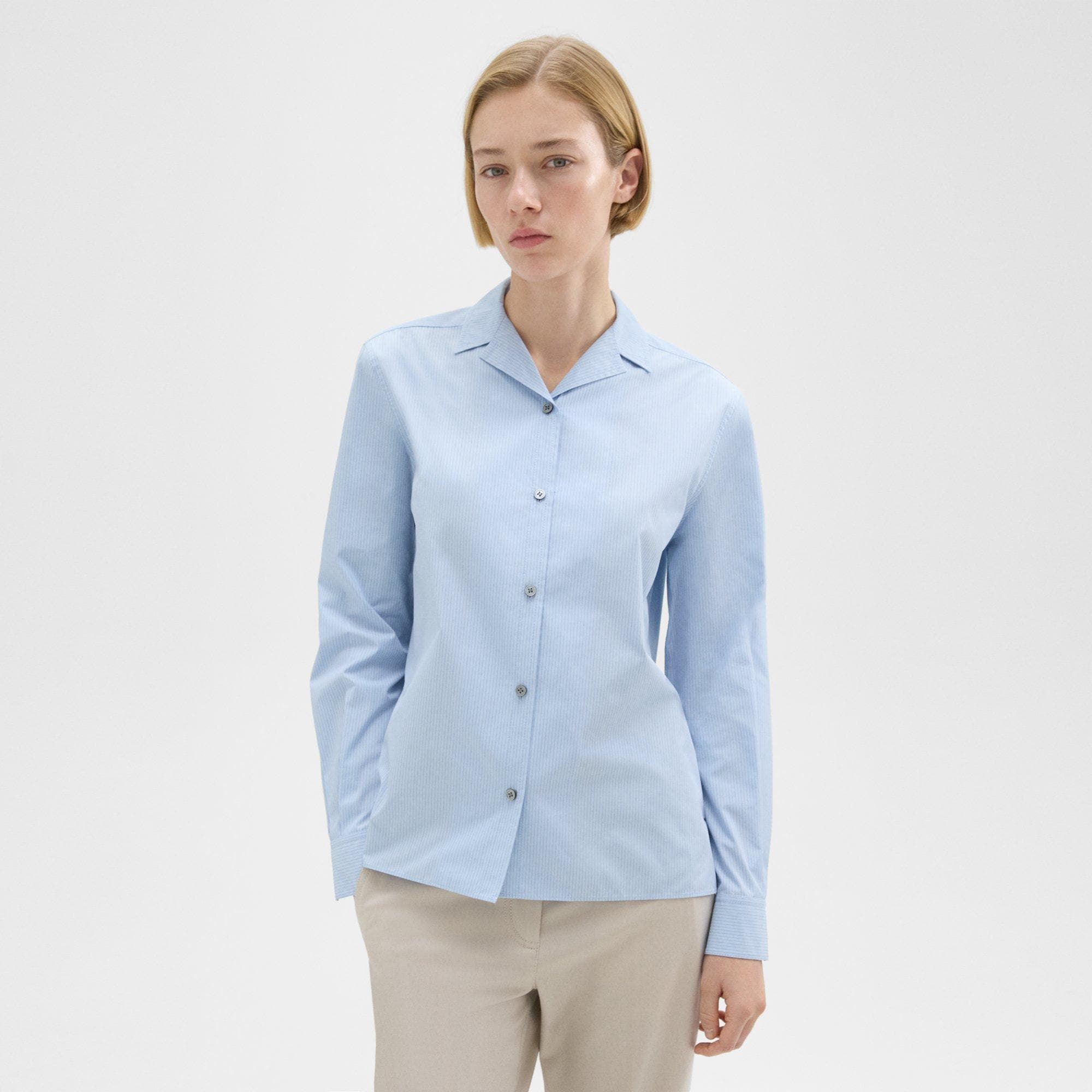 띠어리 Theory Striped Cotton-Blend Shirt,LIGHT BLUE MULTI