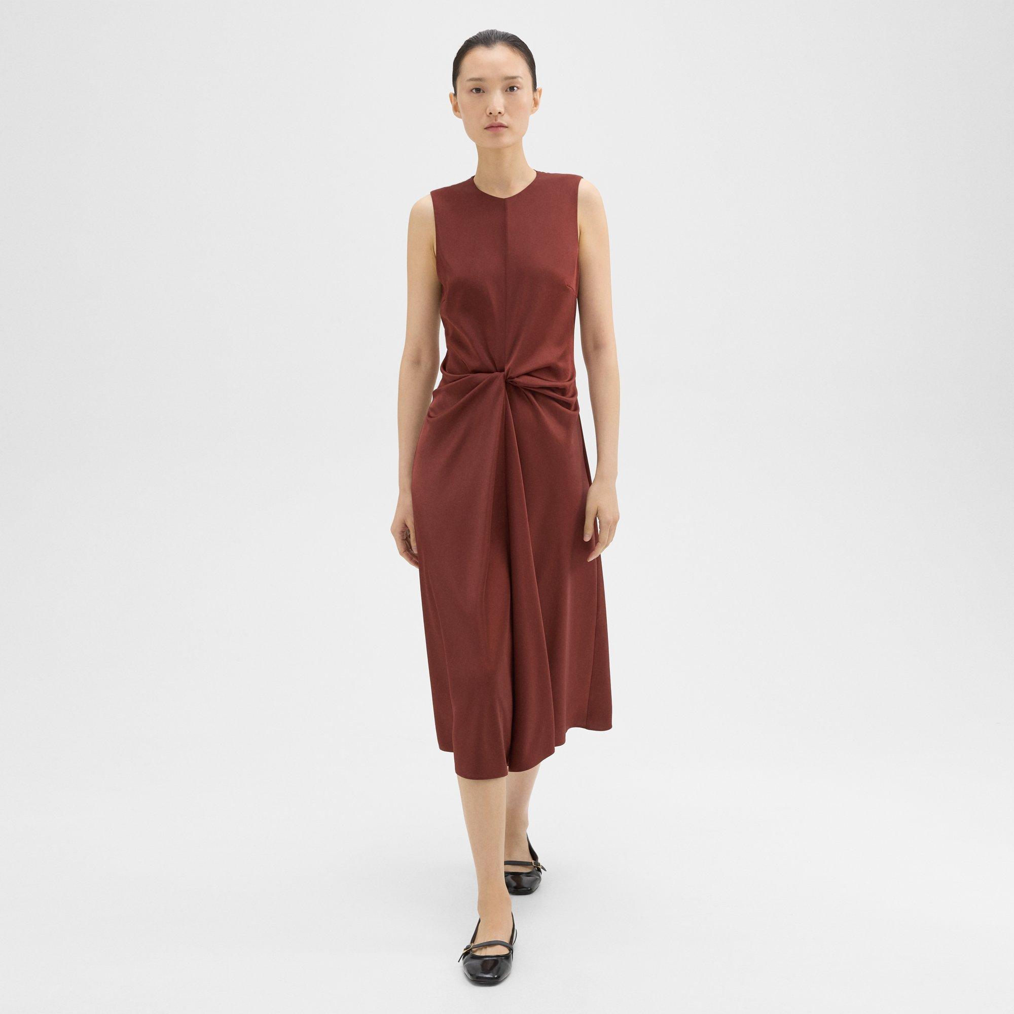 Buy Theory Neutral A-line Midi Dress in Crepe for Women in Kuwait