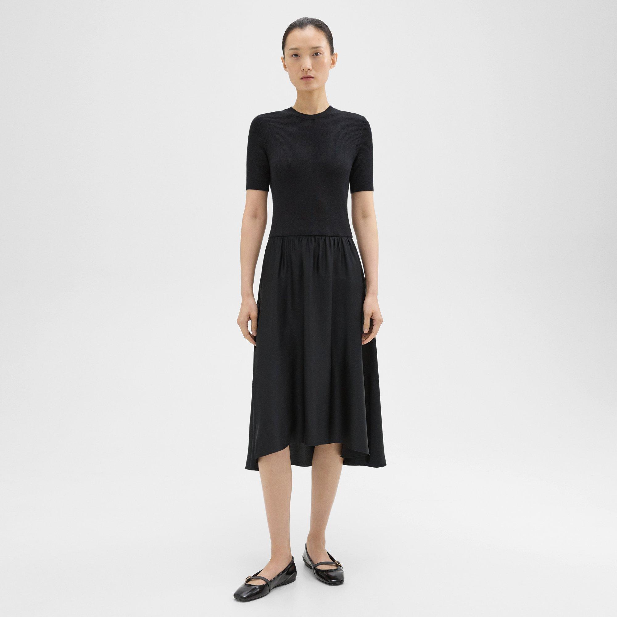 띠어리 Theory Wool-Viscose Combo Dress,BLACK/BLACK