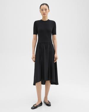 띠어리 Theory Wool-Viscose Combo Dress,BLACK/BLACK