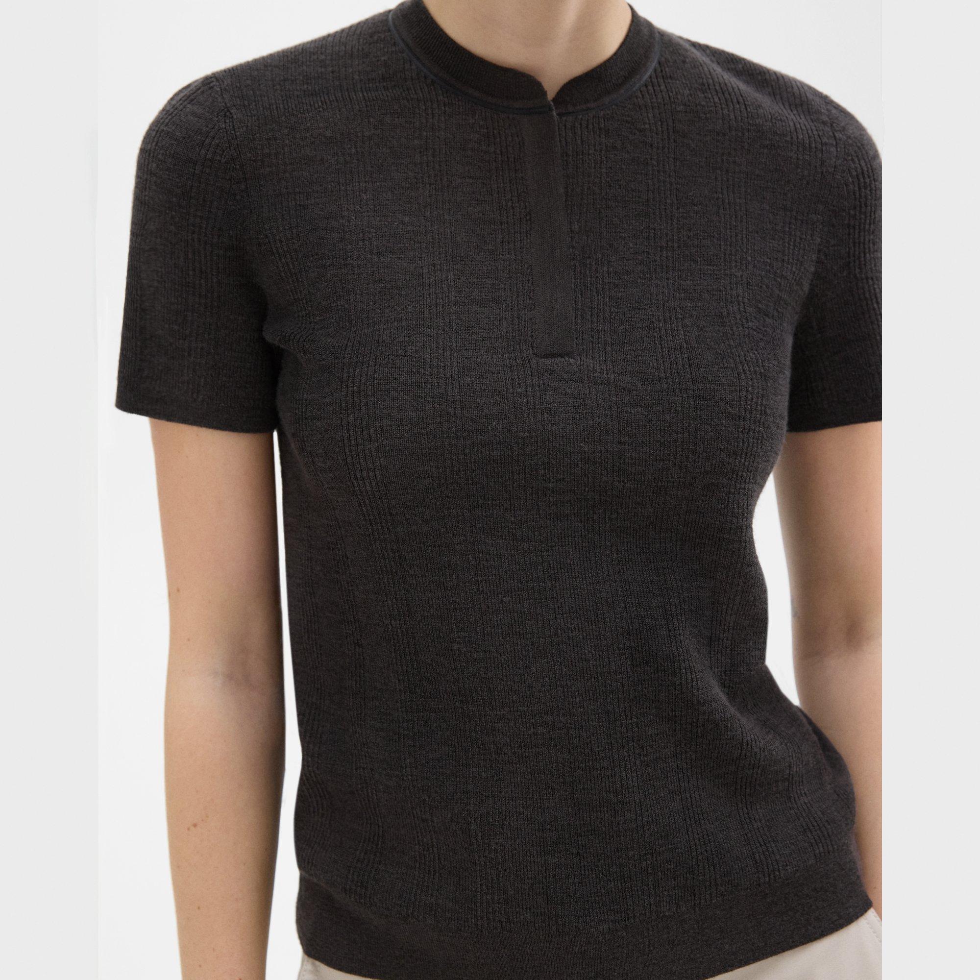 Rib Knit Short-Sleeve Henley